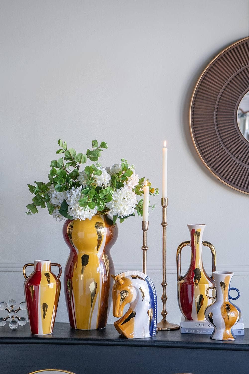 D6x10.5" Round Ceramic Vase Abstract Multicolored Finish