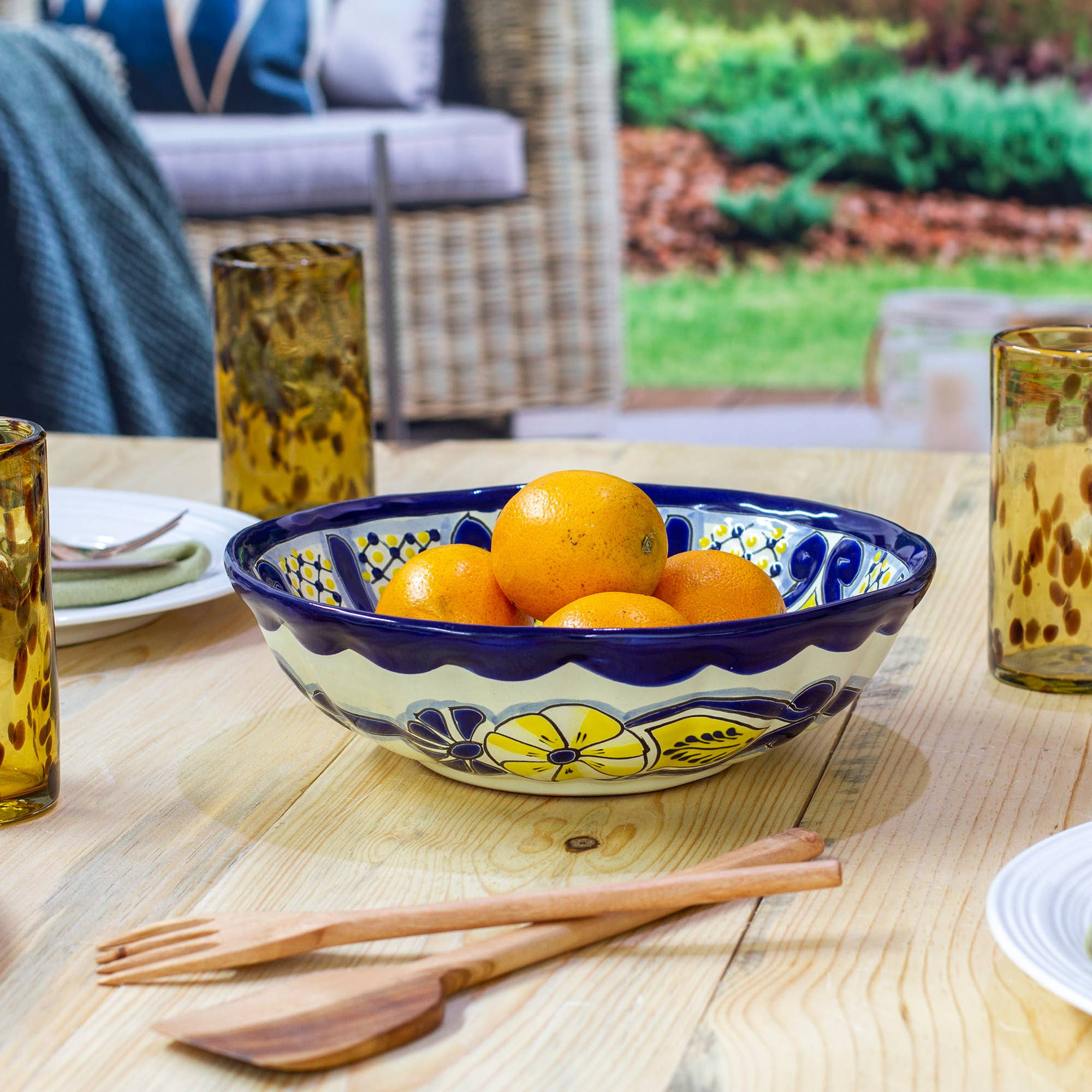 Novica Handmade Sunny Blooms Ceramic Salad Bowl