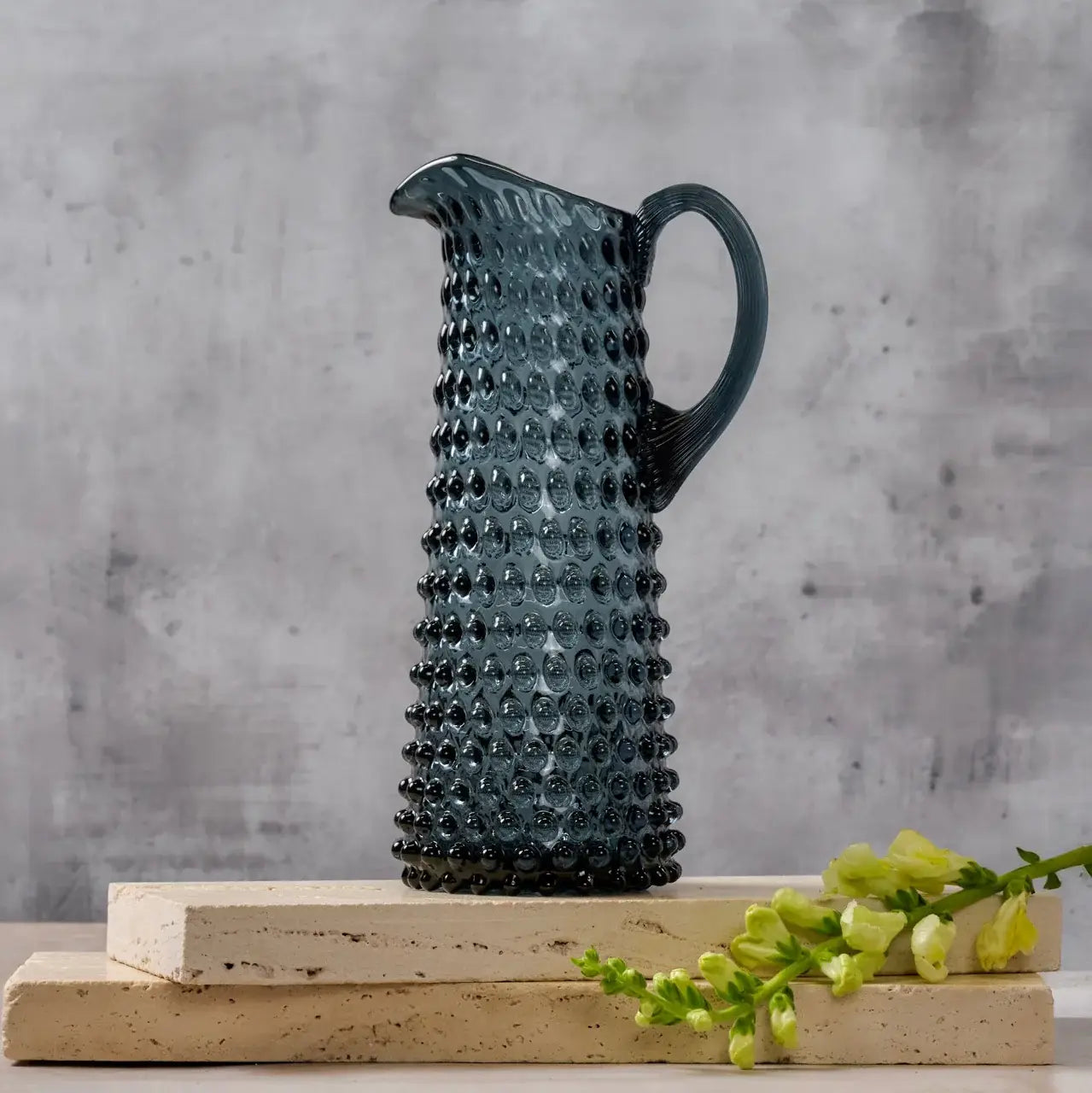 Handblown Hobnail Jug - Tall - Charcoal Haze