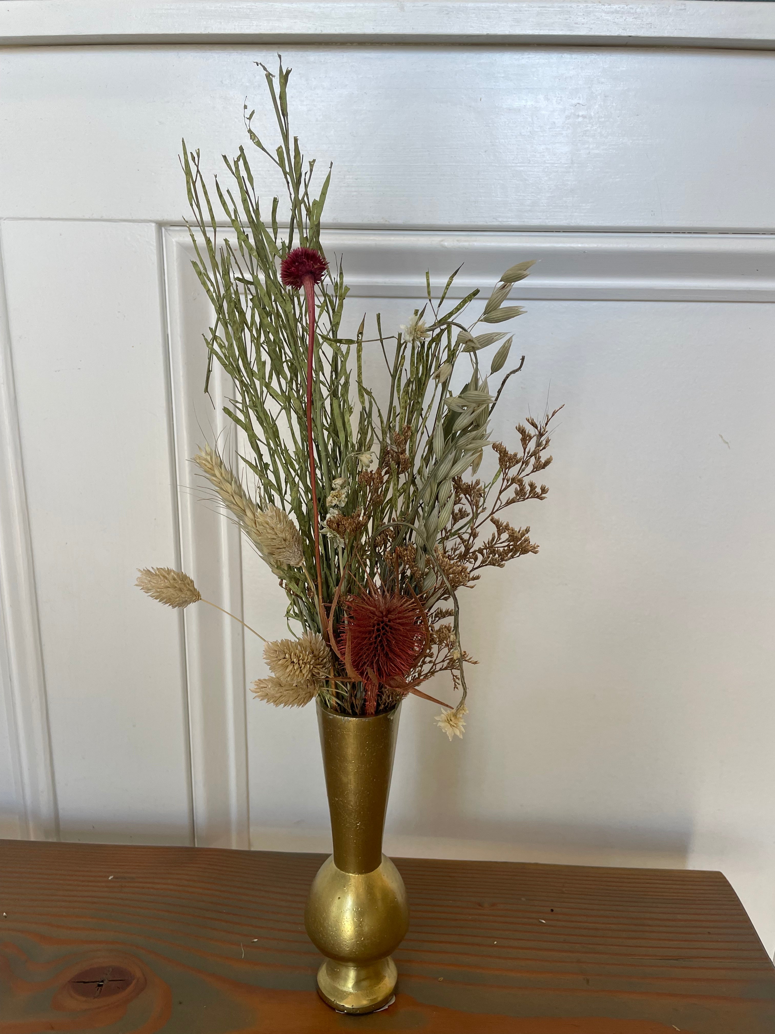 Dried Flowers in Gold Bud Vase (assorted)