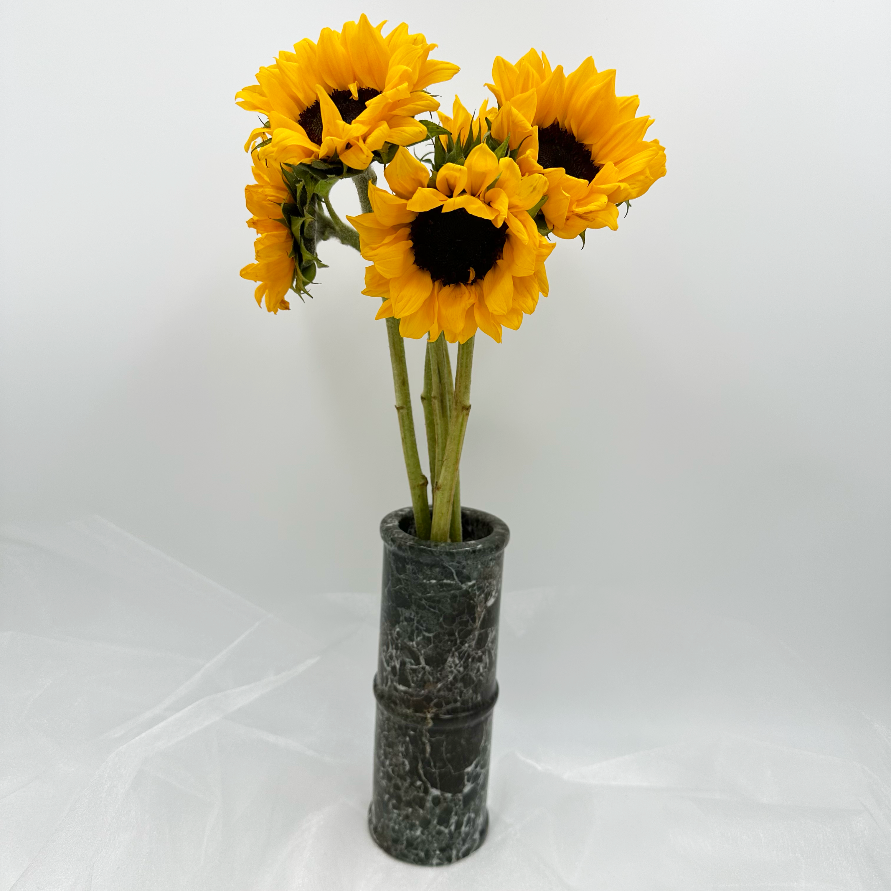 8" Cylindrical Vase in Marble & Onyx: Black Zebra Marble