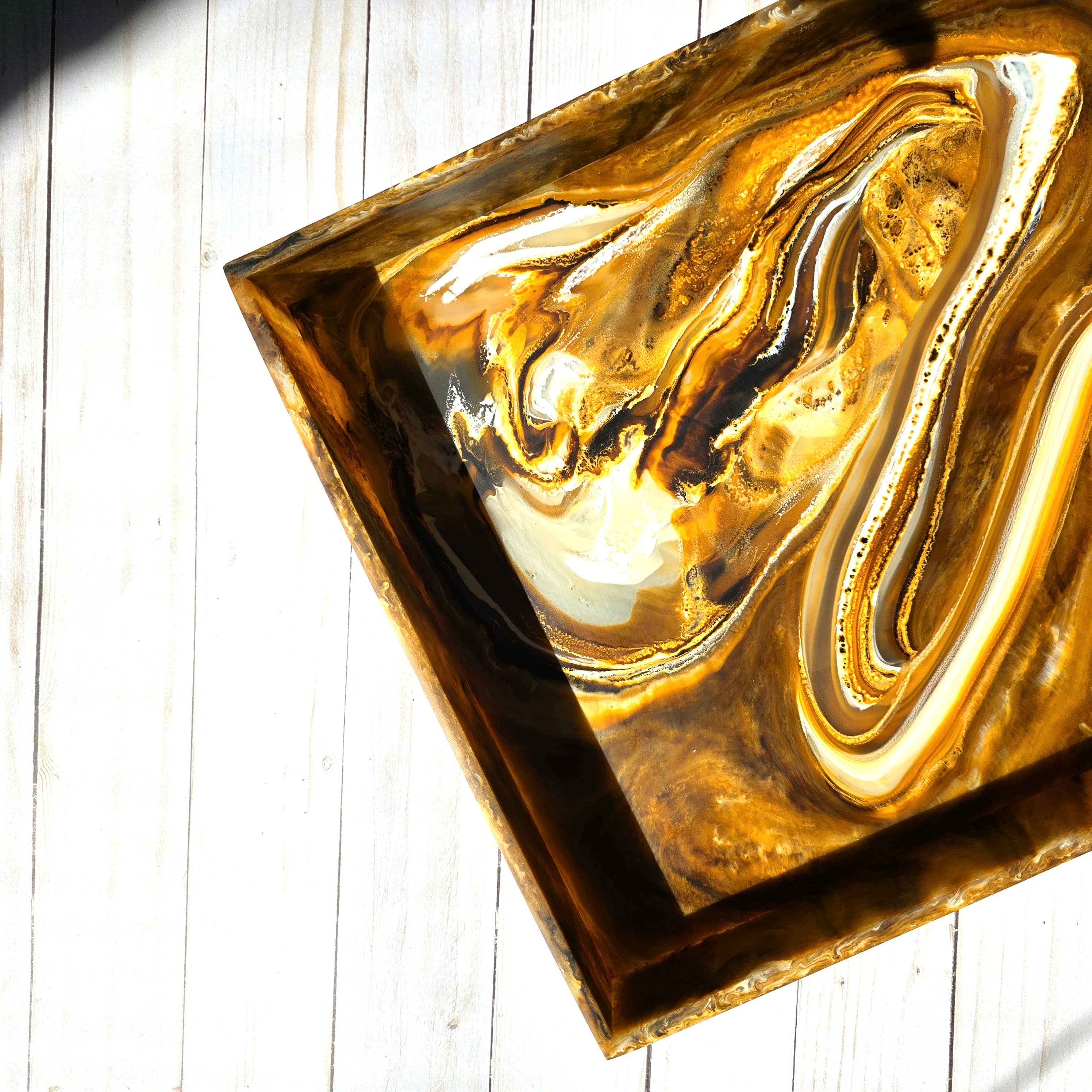 Swirl Brown Hand Poured Resin tray - Large Size