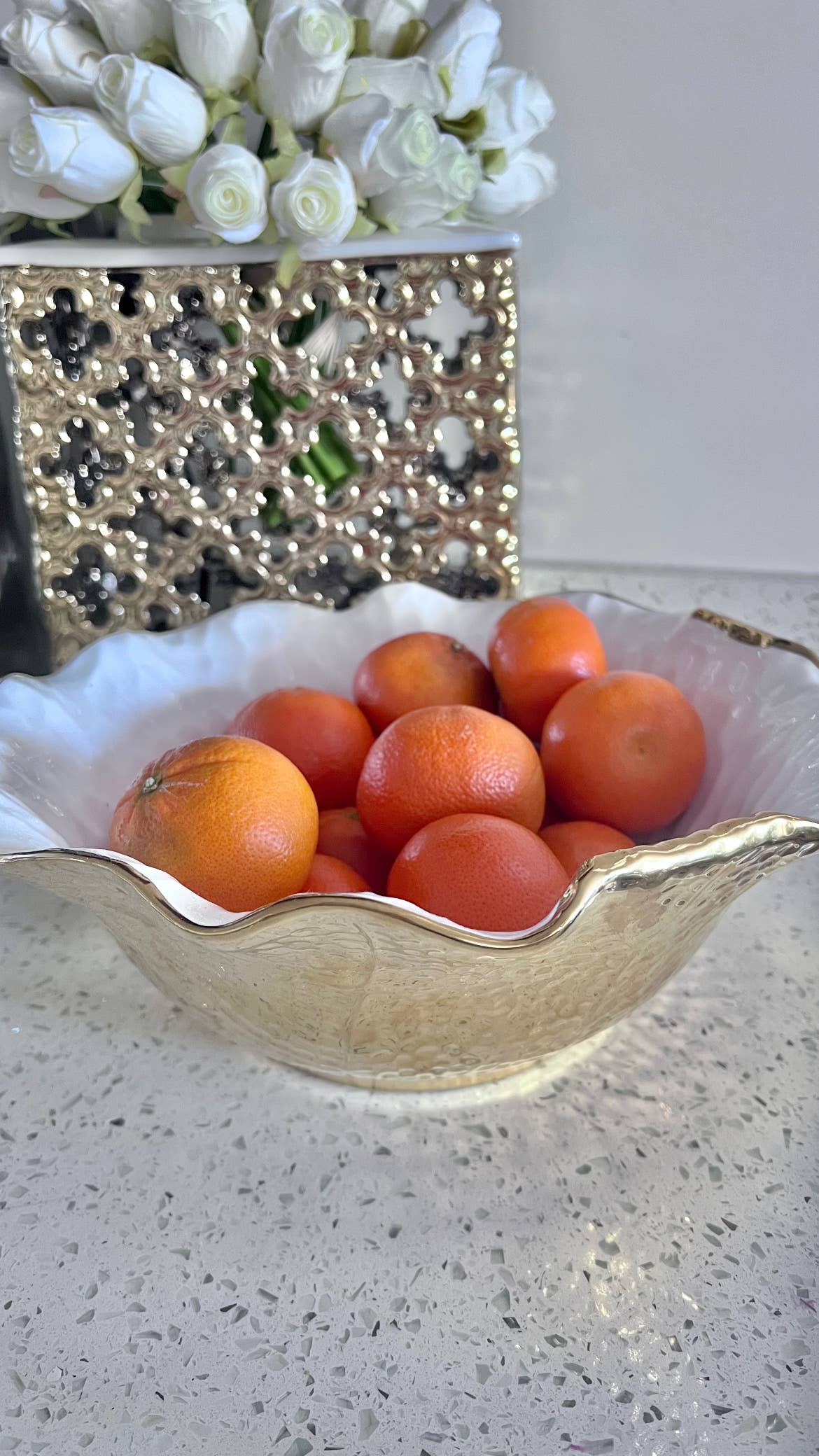 White/Gold Salad Bowl New Bone China Scalloped Edge