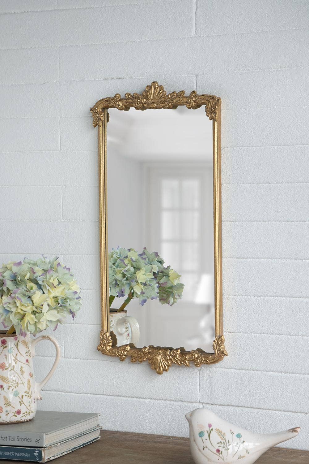 24.5x12.5x1" Mirror Tray w/ Gold Frame & Intricate Floral
