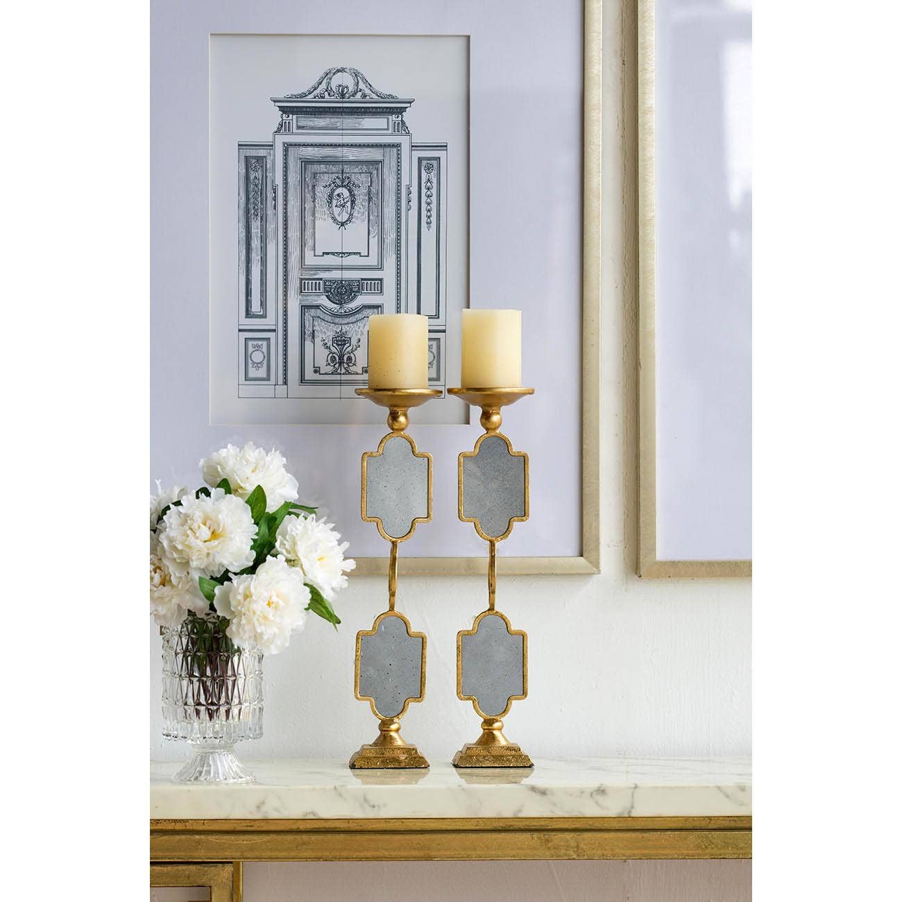 S/2 D4x16.5" Cleo Grand Candle Holder - Gold