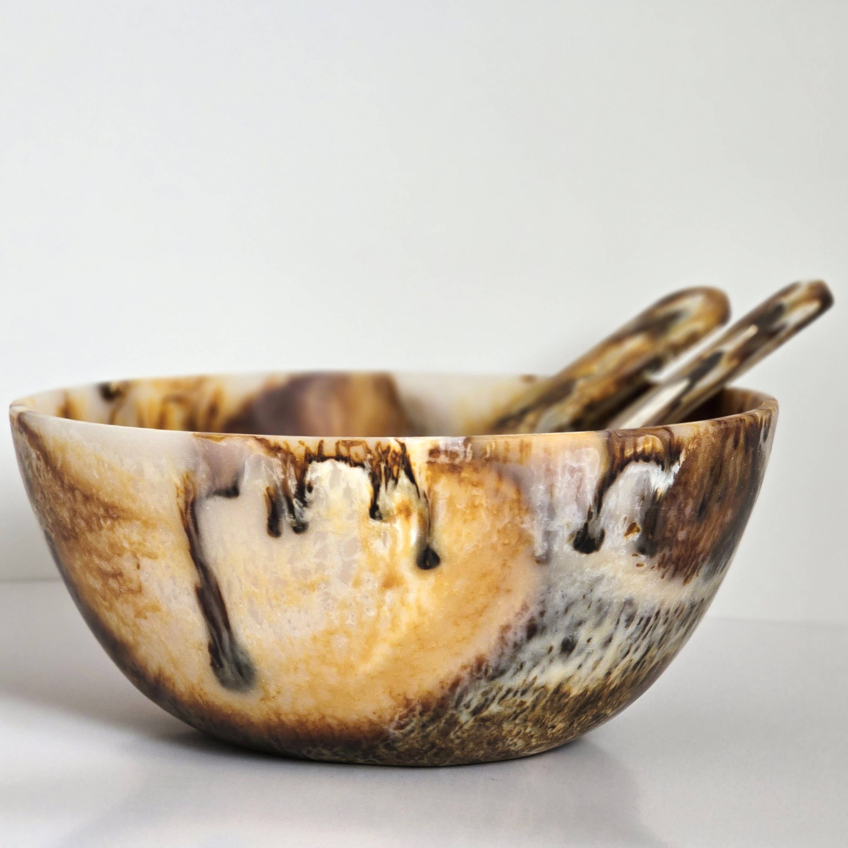 Hand Poured Resin Salad Serving Bowl - Matching Server: Serving Spoons Only