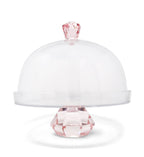 Glass Cake Dome with Colored Diamond Base and Knob, 13"D