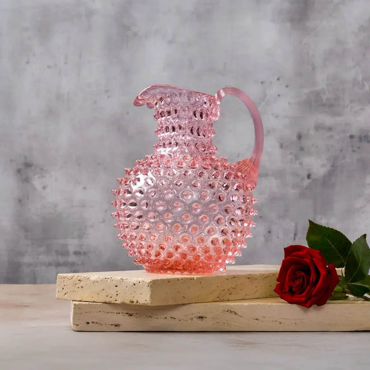 Handblown Hobnail 2L Jug - Petal Pink