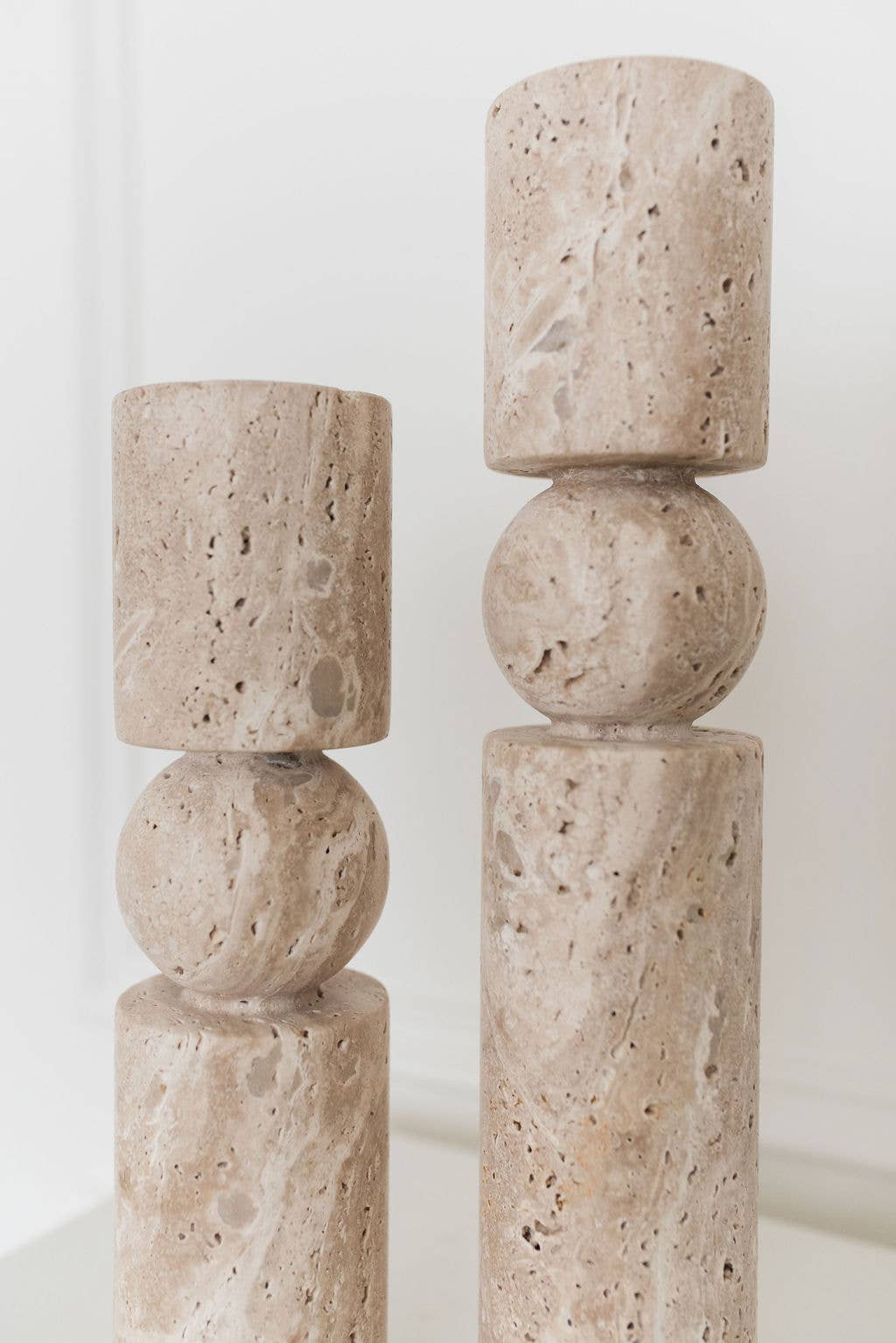 Travertine Stone Candle Holders | Dual Taper + Tealight: Large