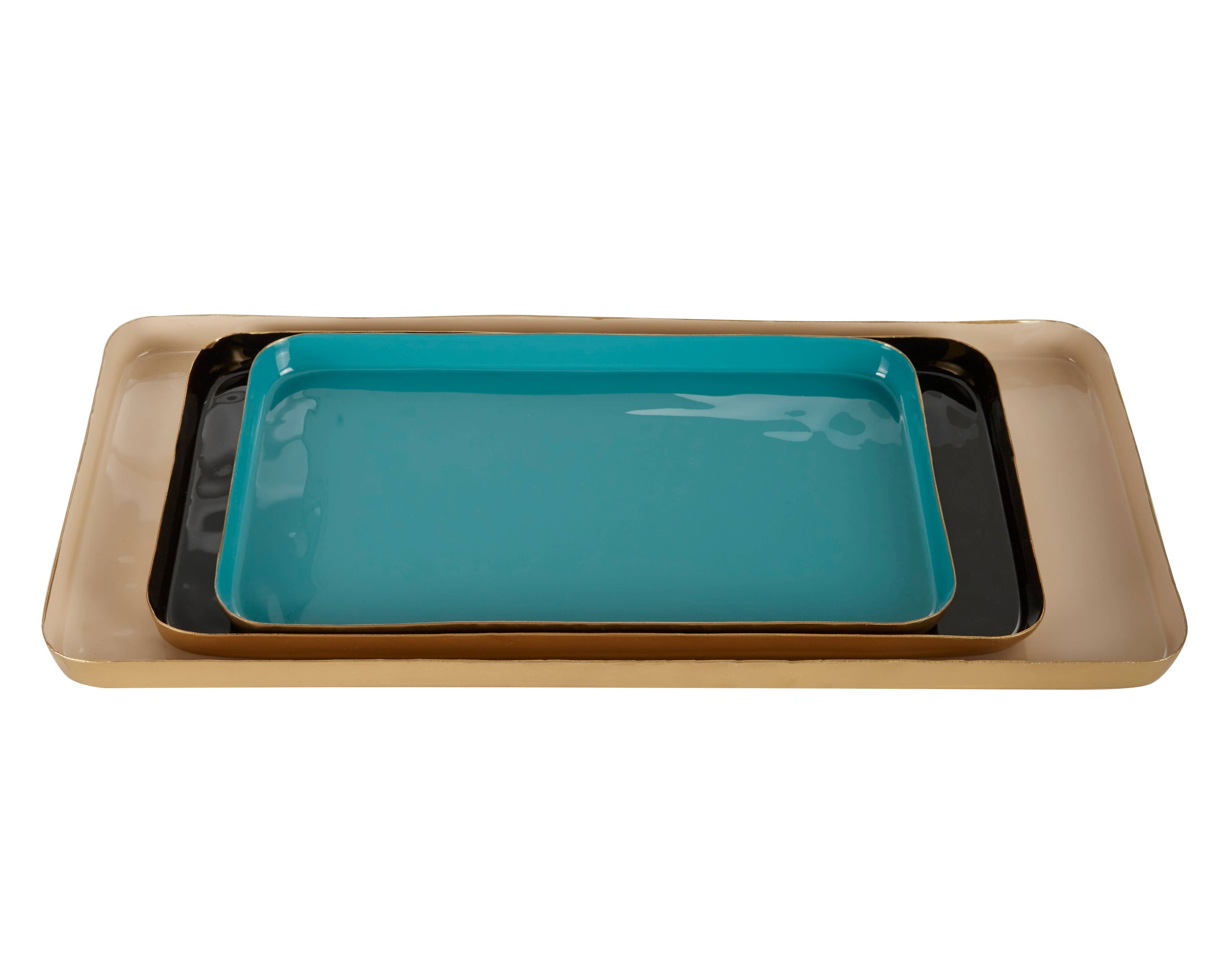 Contemporary Multi Colored Metal Tray Set