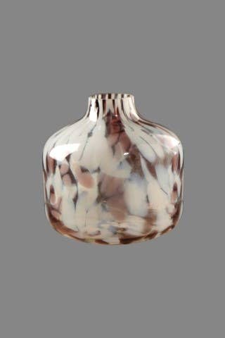 White & Brown Splutter Glass Vase - 6"