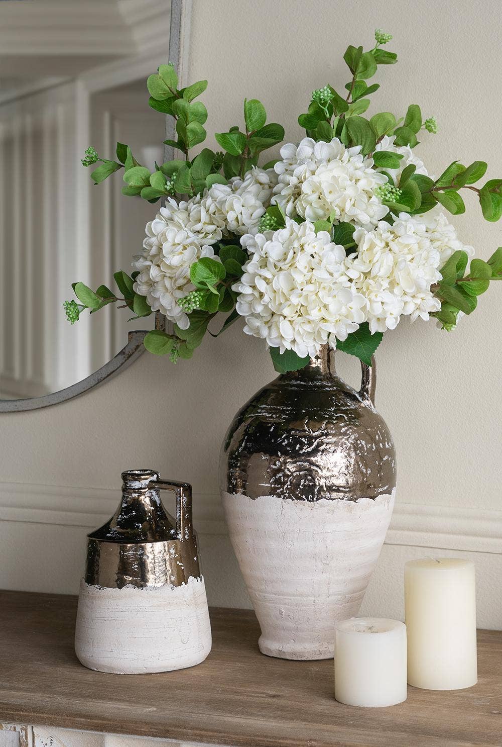 D8x15" Wide Terracotta Jug Vase w/ Metallic Bronze & Tan