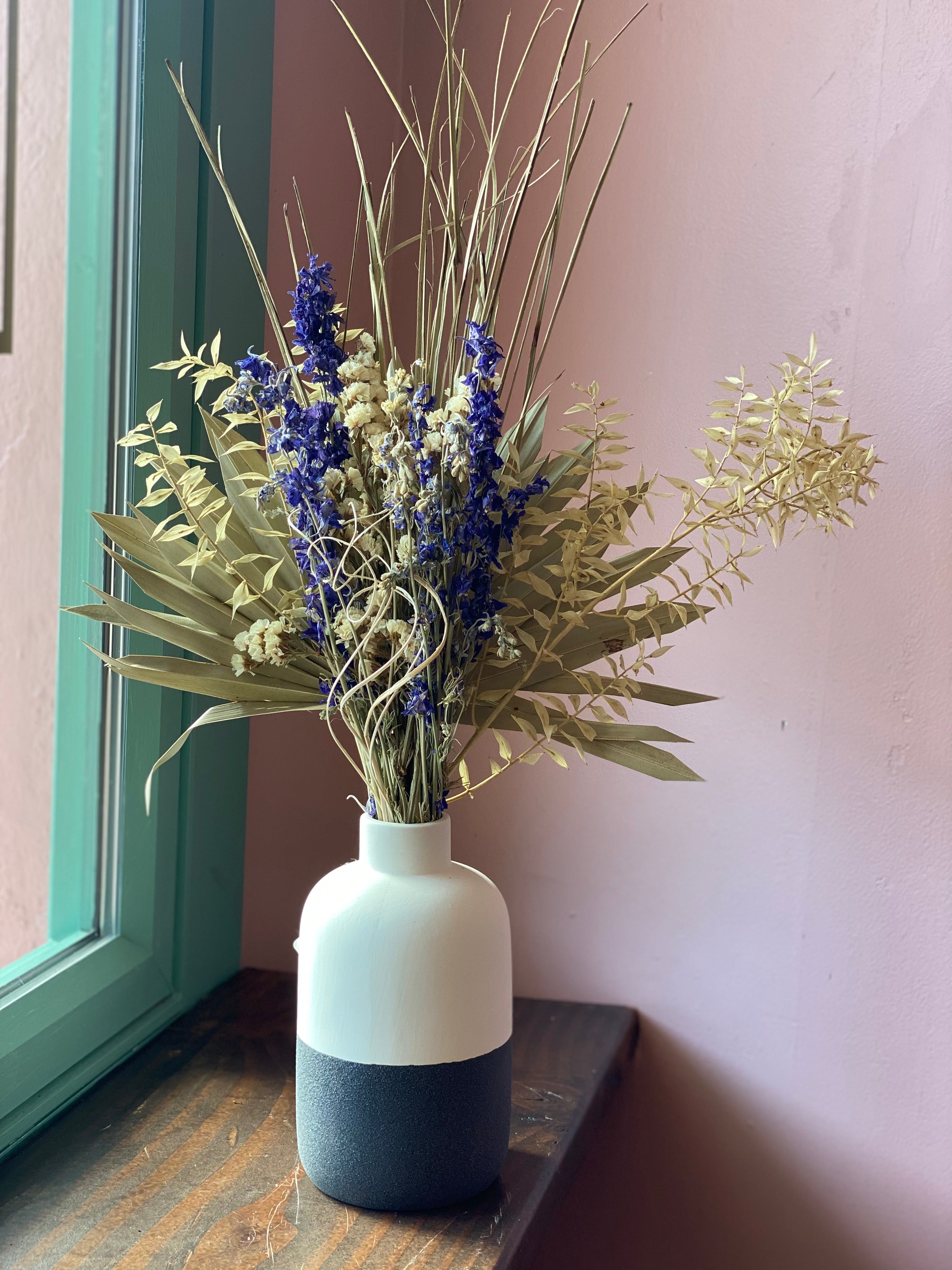Dried Flowers in White/ Grey Vase