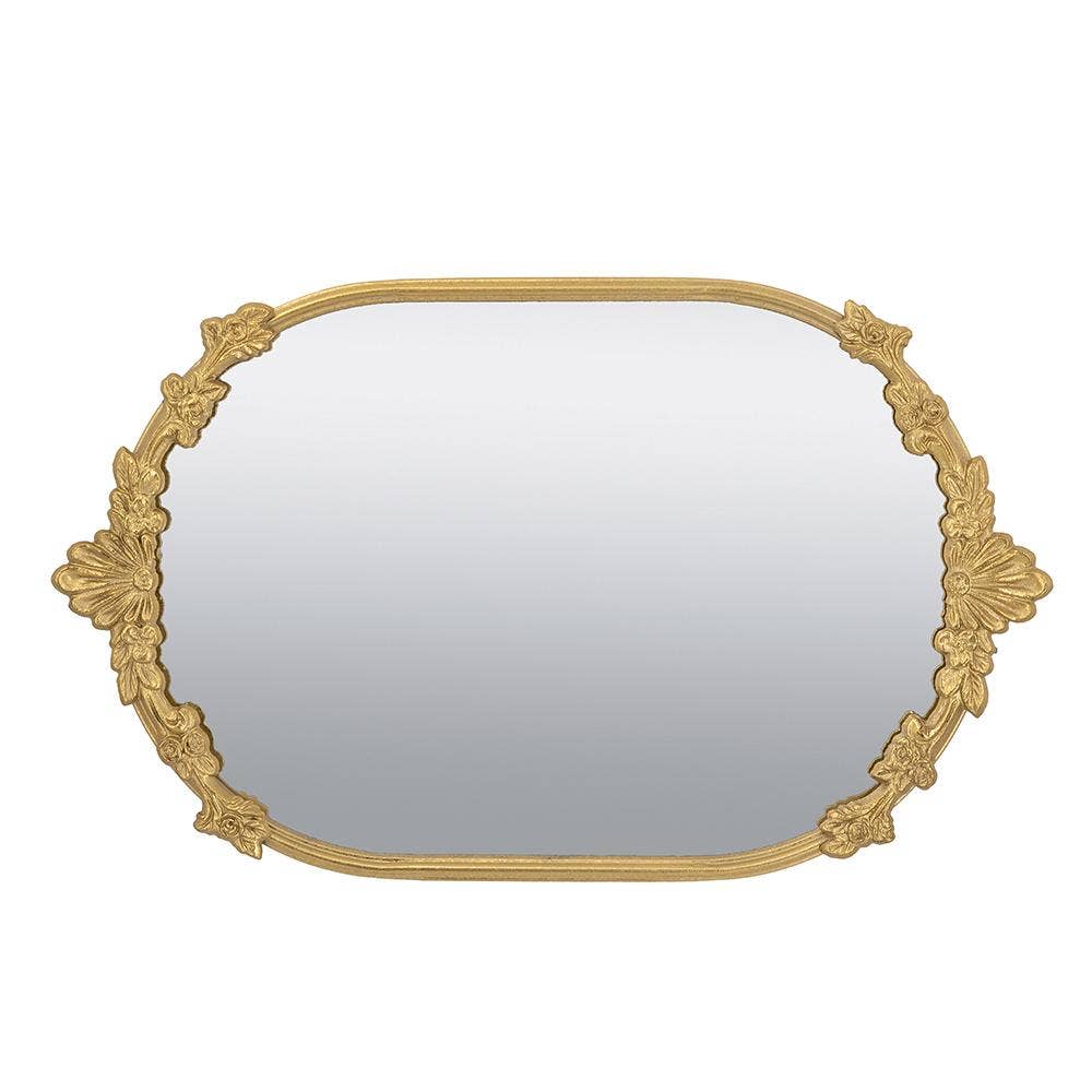 22.5x13.5x1" Mirror Tray w/ Gold Iron Frame Intricate Floral
