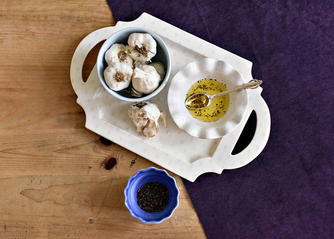 Ecru Quatrefoil Handled Traditional Tray