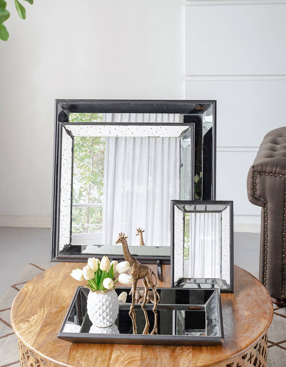 20x20" Mirrored Wood Tray - Silver