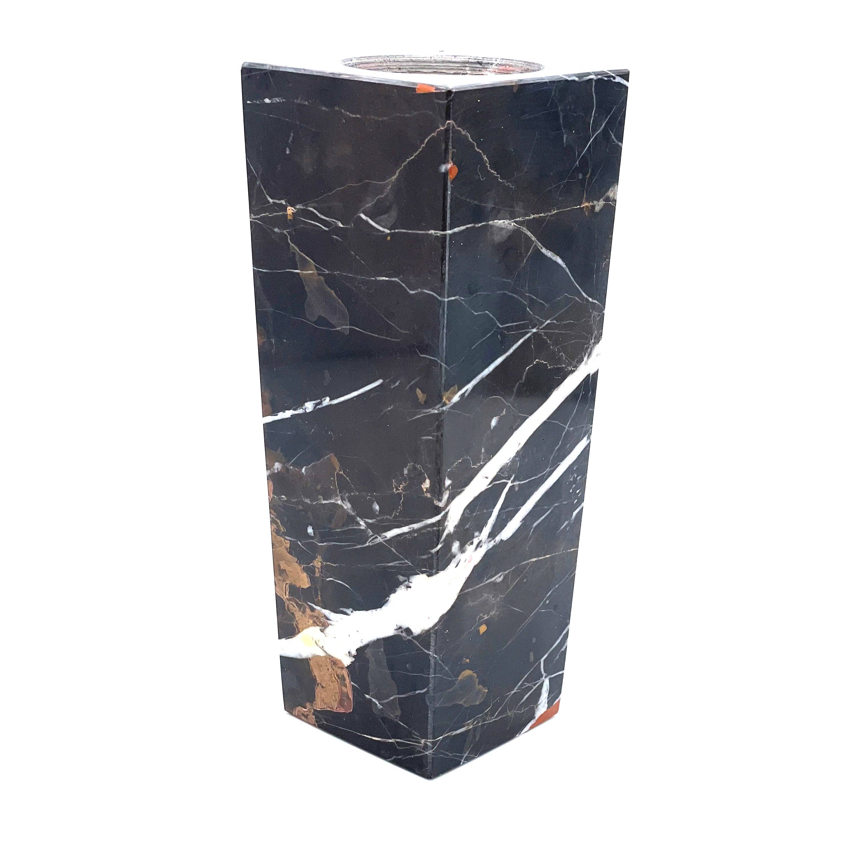 8" Square Vase in marble and onyx: Black Zebra Marble