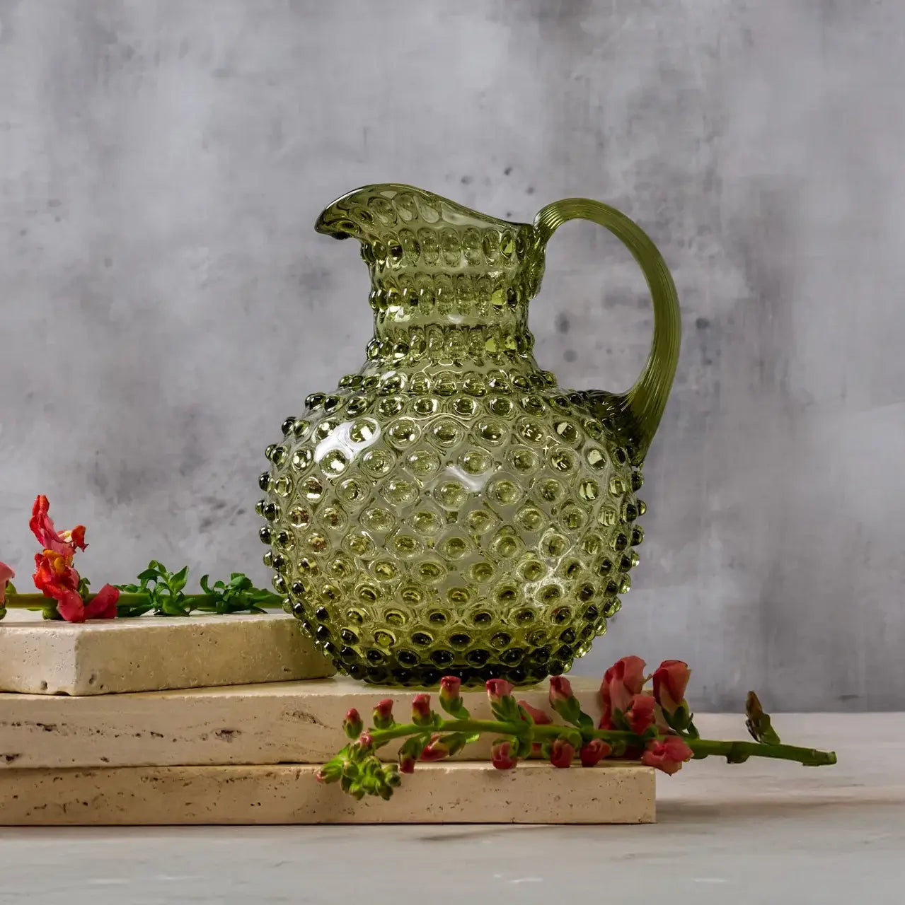 Handblown Hobnail 2L Jug - Moss Green