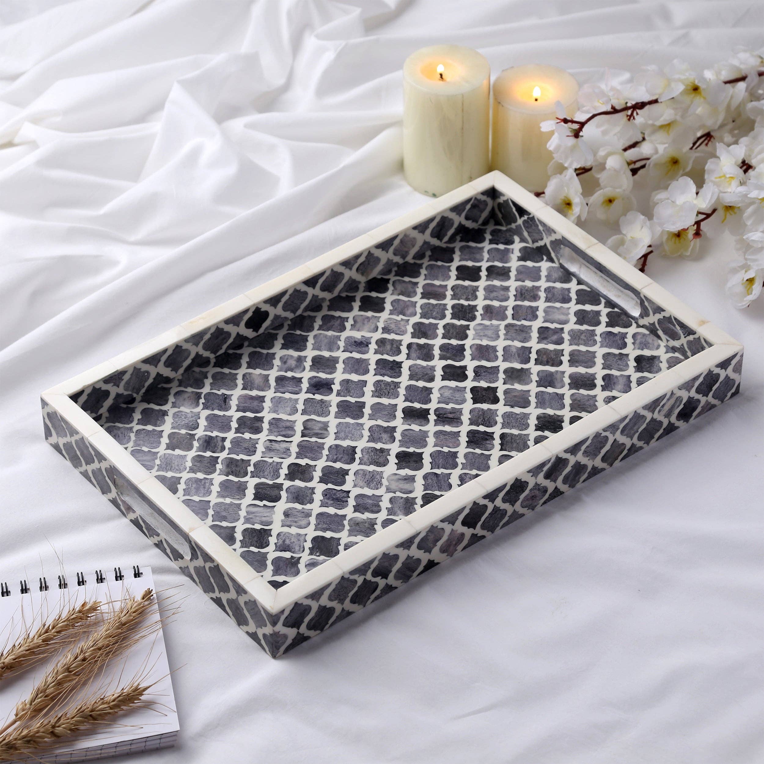 Decorative Tray Moroccan Grey & White 11x17 inch