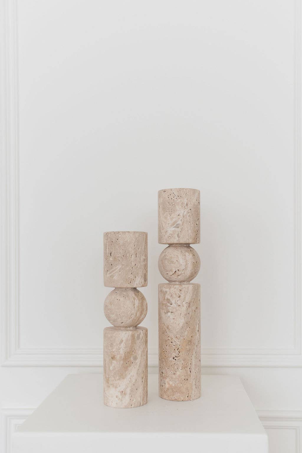 Travertine Stone Candle Holders | Dual Taper + Tealight: Large