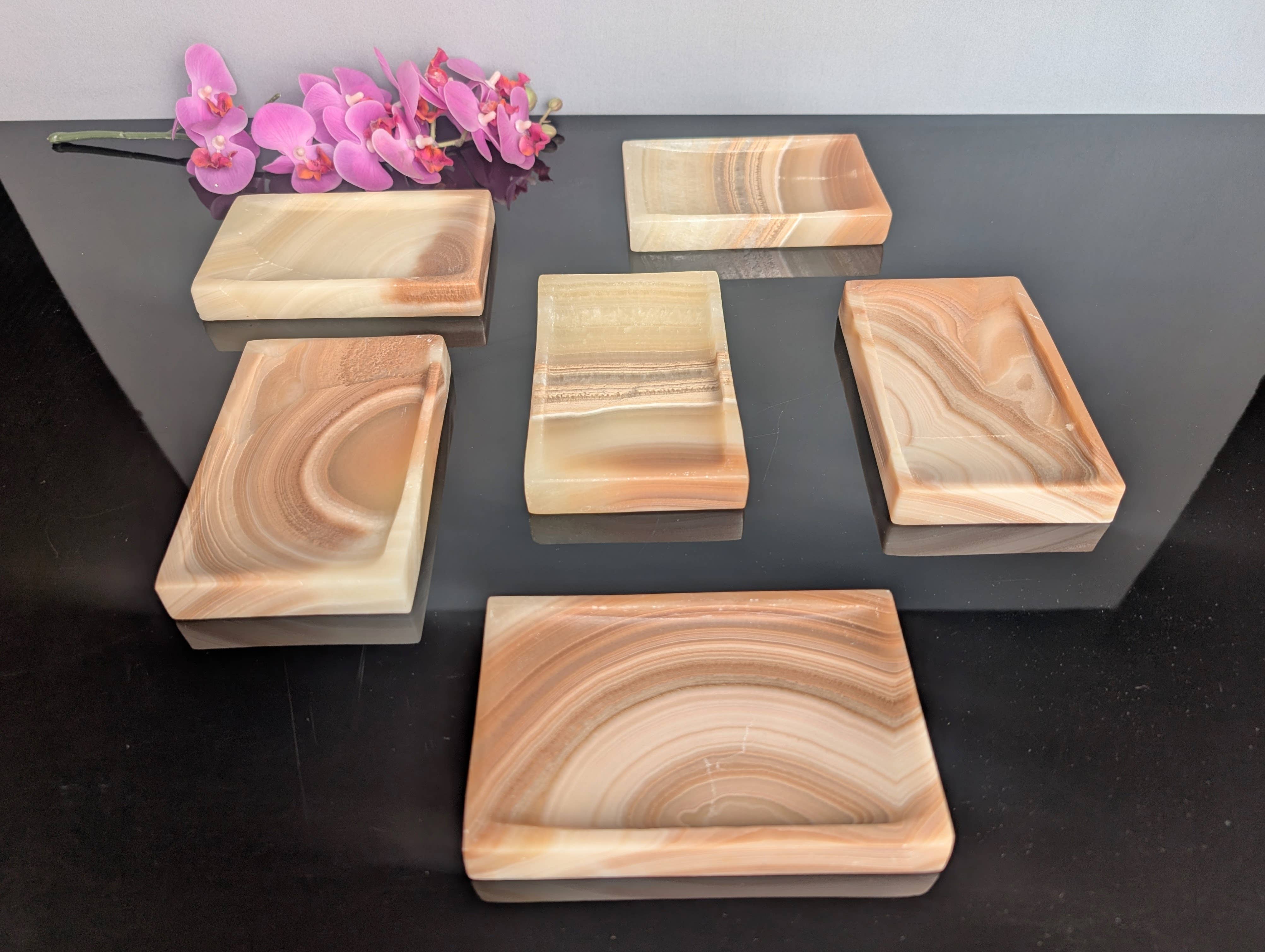 Onyx soap dishes, handcrafted stone trays for soap