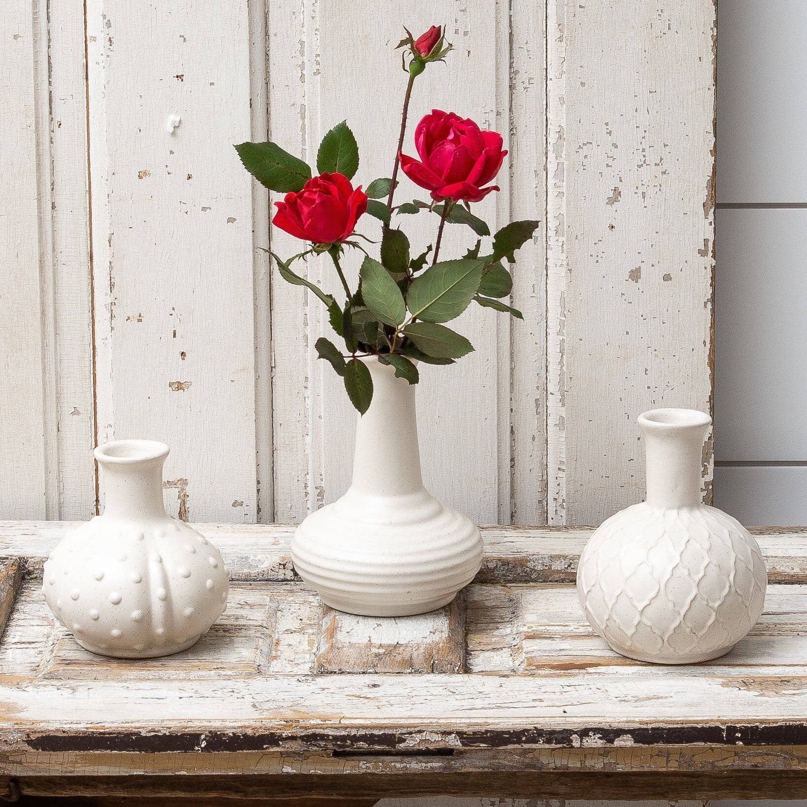 Textured Cream Bud Vases