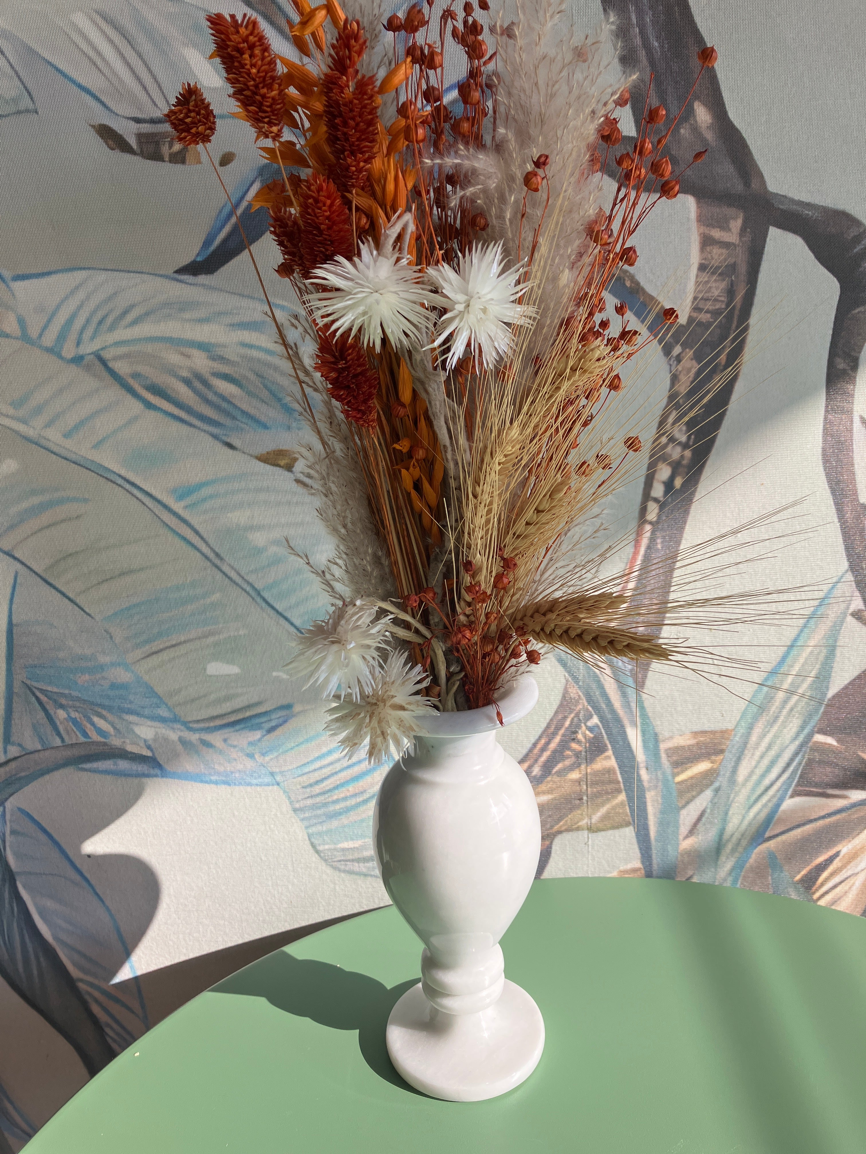 Dried Flowers in White Marble Vase 1