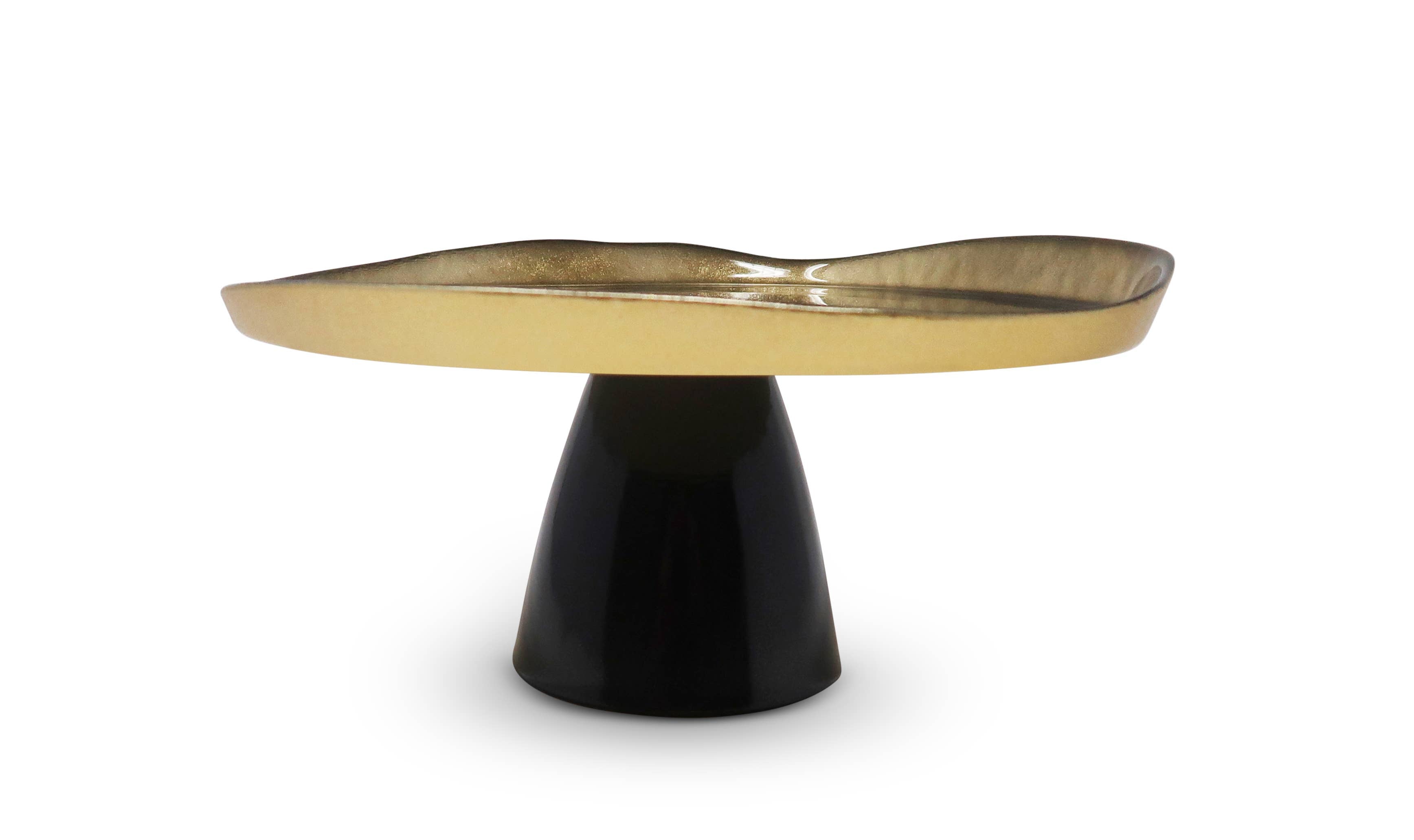 Organic Shaped Footed Cake Glass Plate with Gold