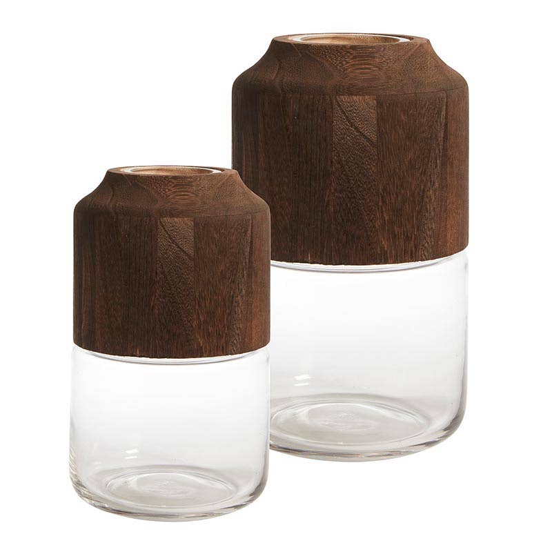 Wood Accent Vases - Set of 2