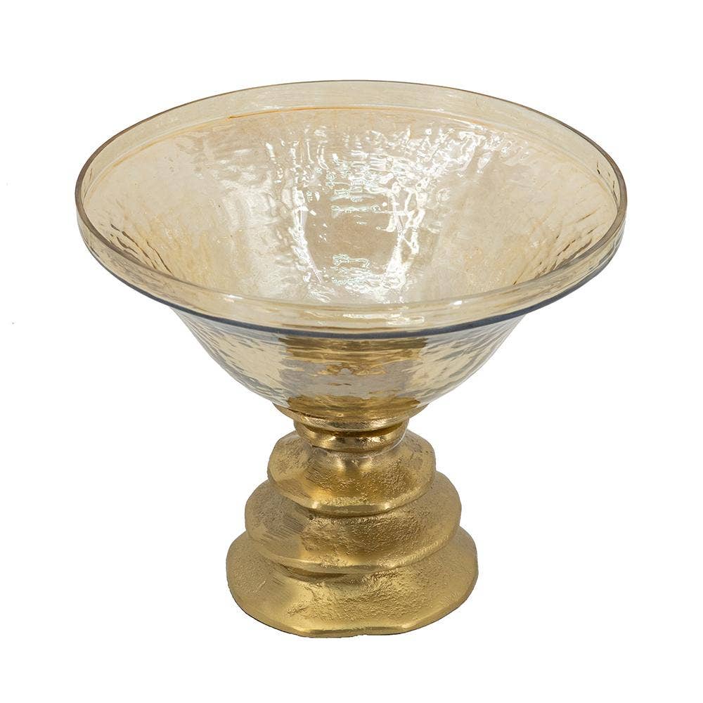 D8.5x7" Glass Pedestal Bowl w/ Metallic Base - Amber/Gold