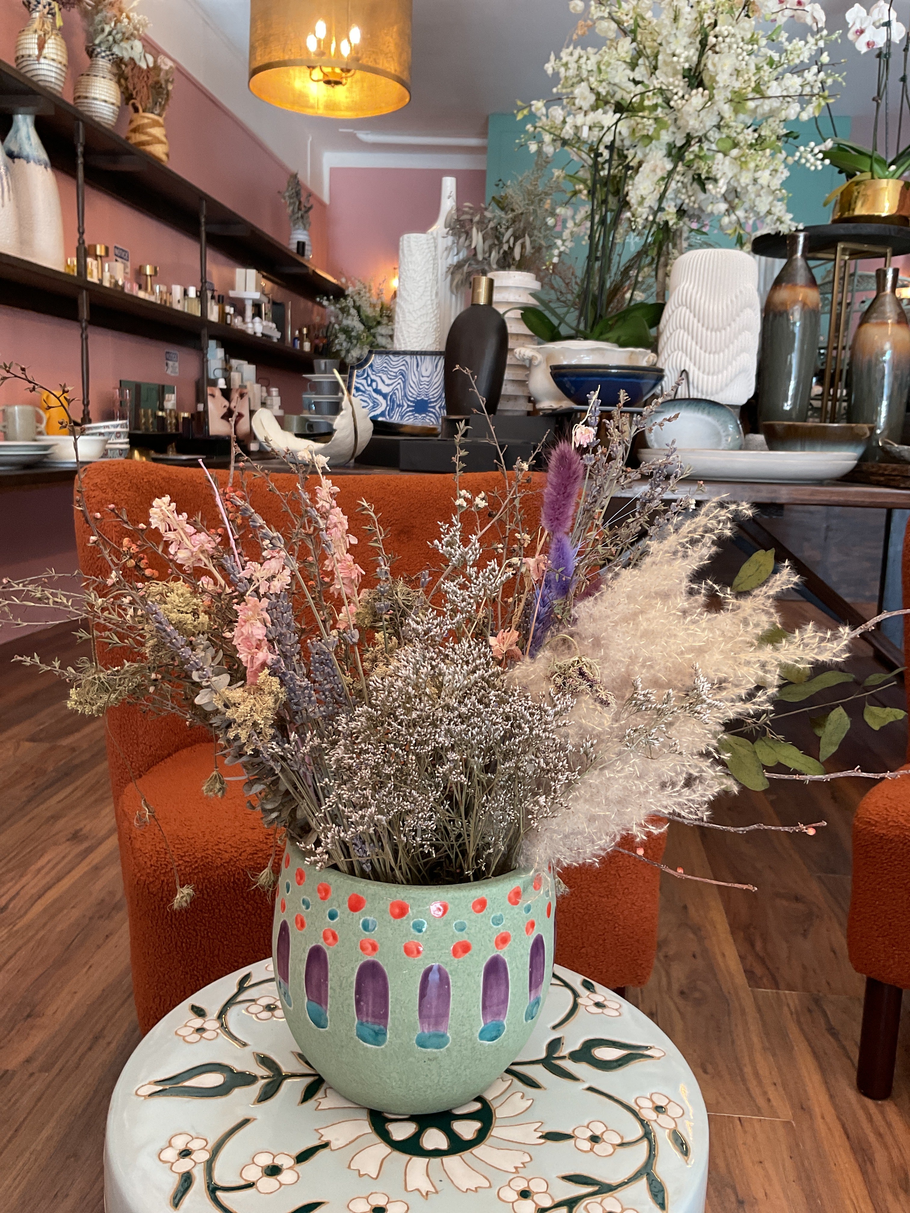 Dried Flowers in Hand Painted Vase