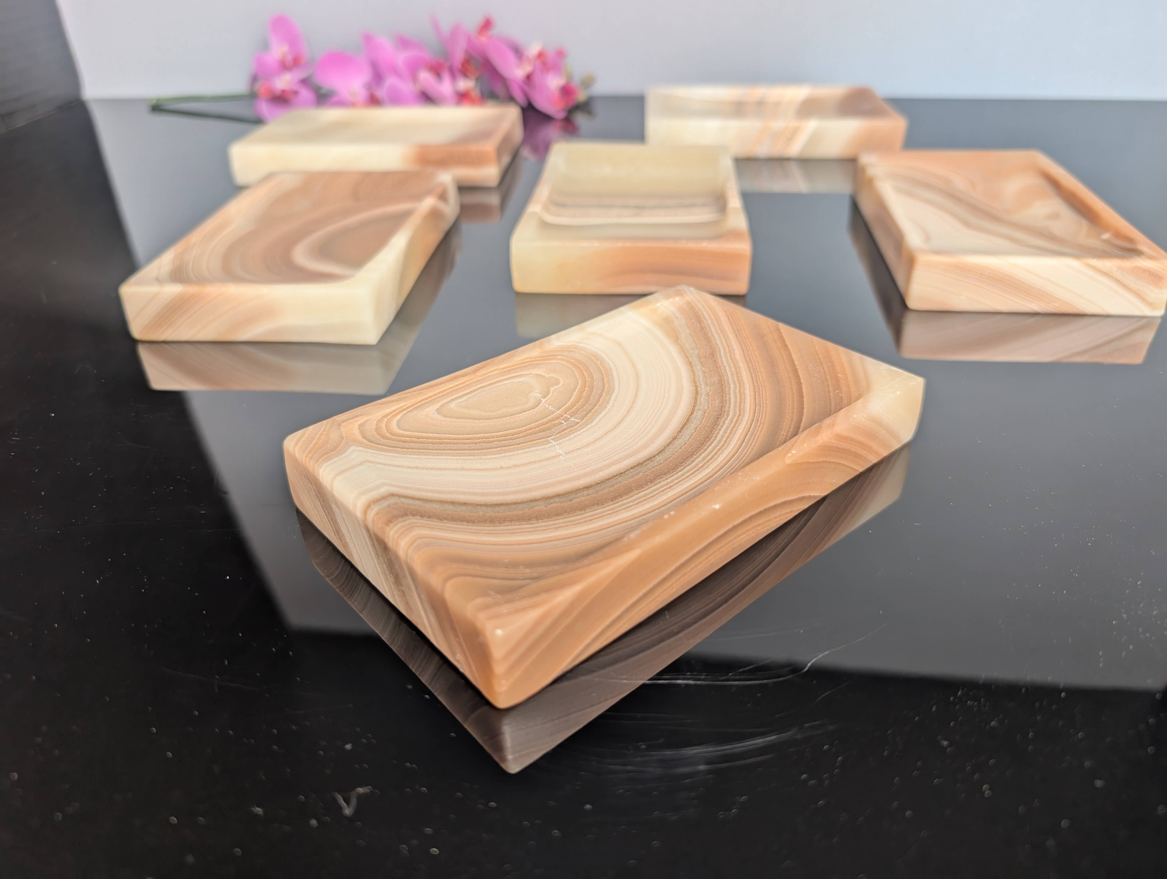 Onyx soap dishes, handcrafted stone trays for soap