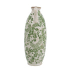 D5x14" White Ceramic Flower Vase Floral Pattern & Handles