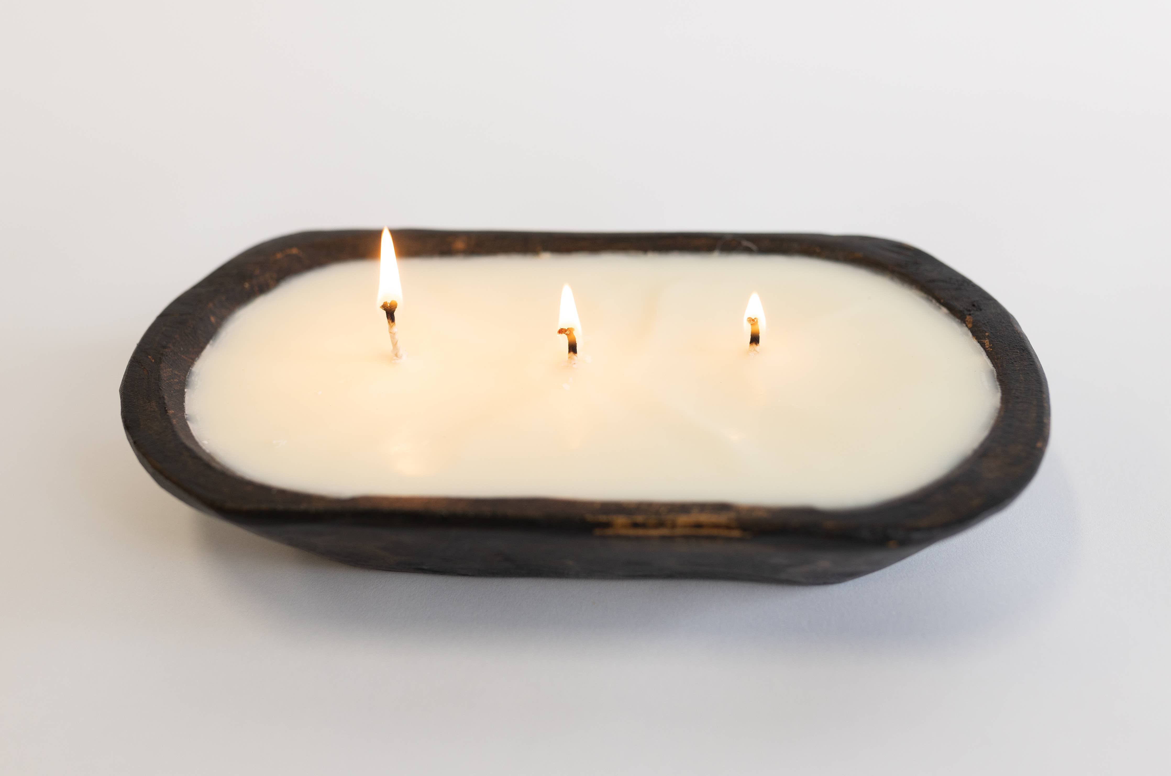 9" Petite Wood Bowl Candle: 10x6x3 / White / Earth Garden