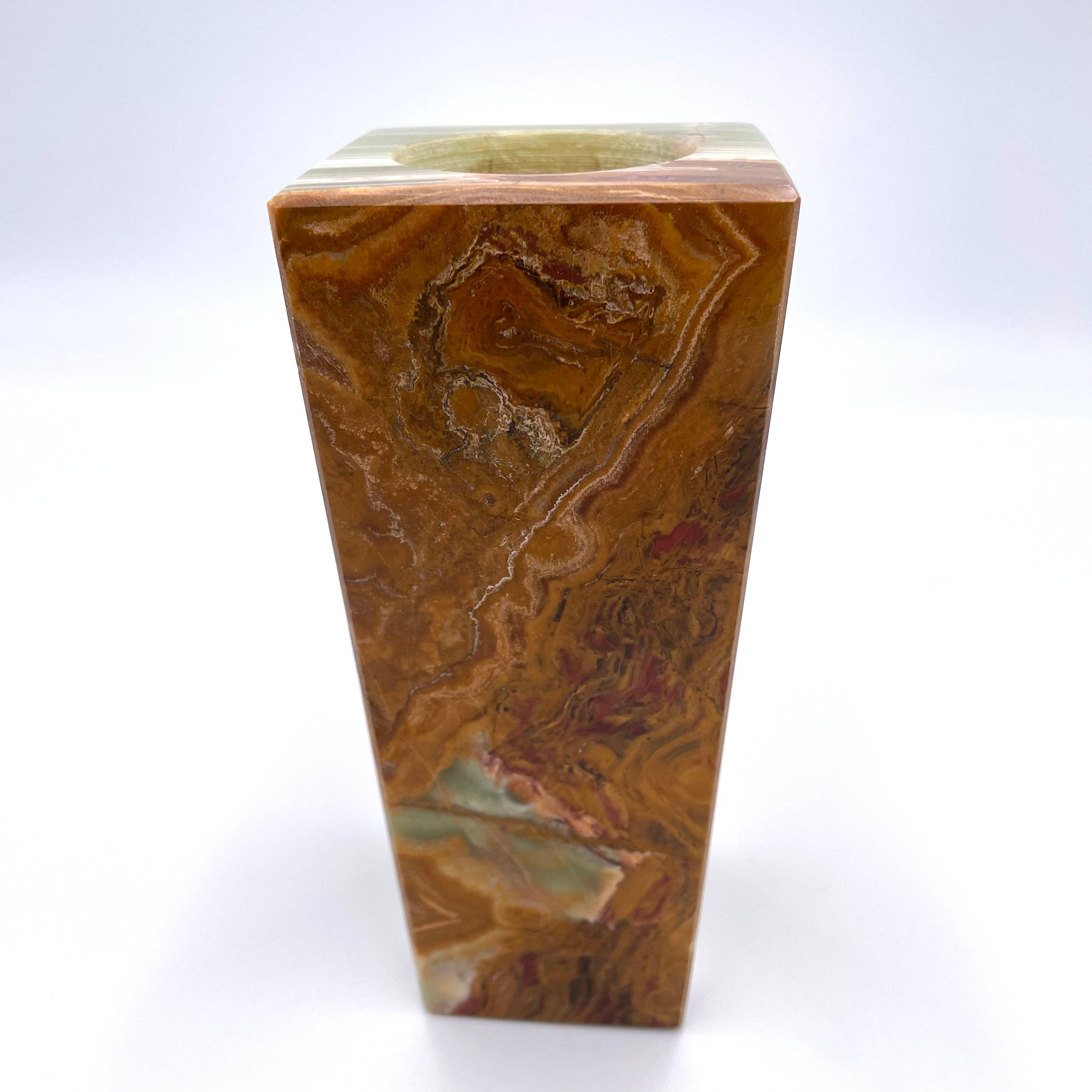 6" Square Vase - Marble and Onyx: Multi-colored Onyx