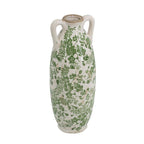 D5x14" White Ceramic Flower Vase Floral Pattern & Handles