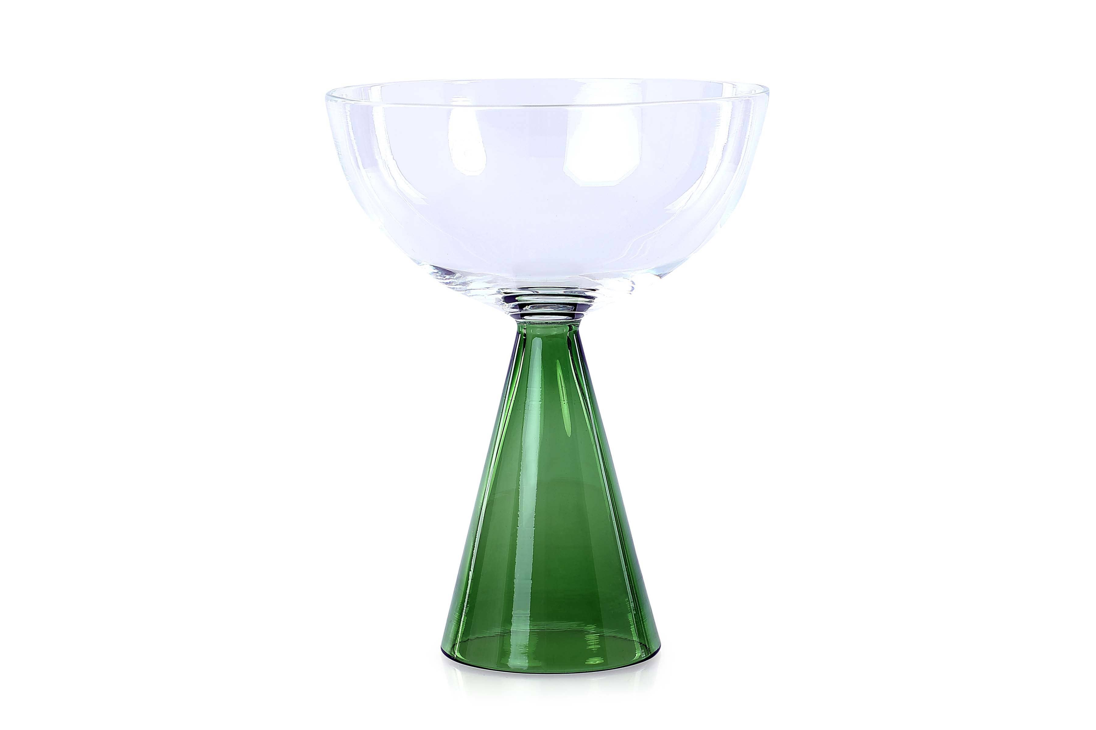 Colorful Handblown Drinkware Coupe, Green-  5.24x4 Inches