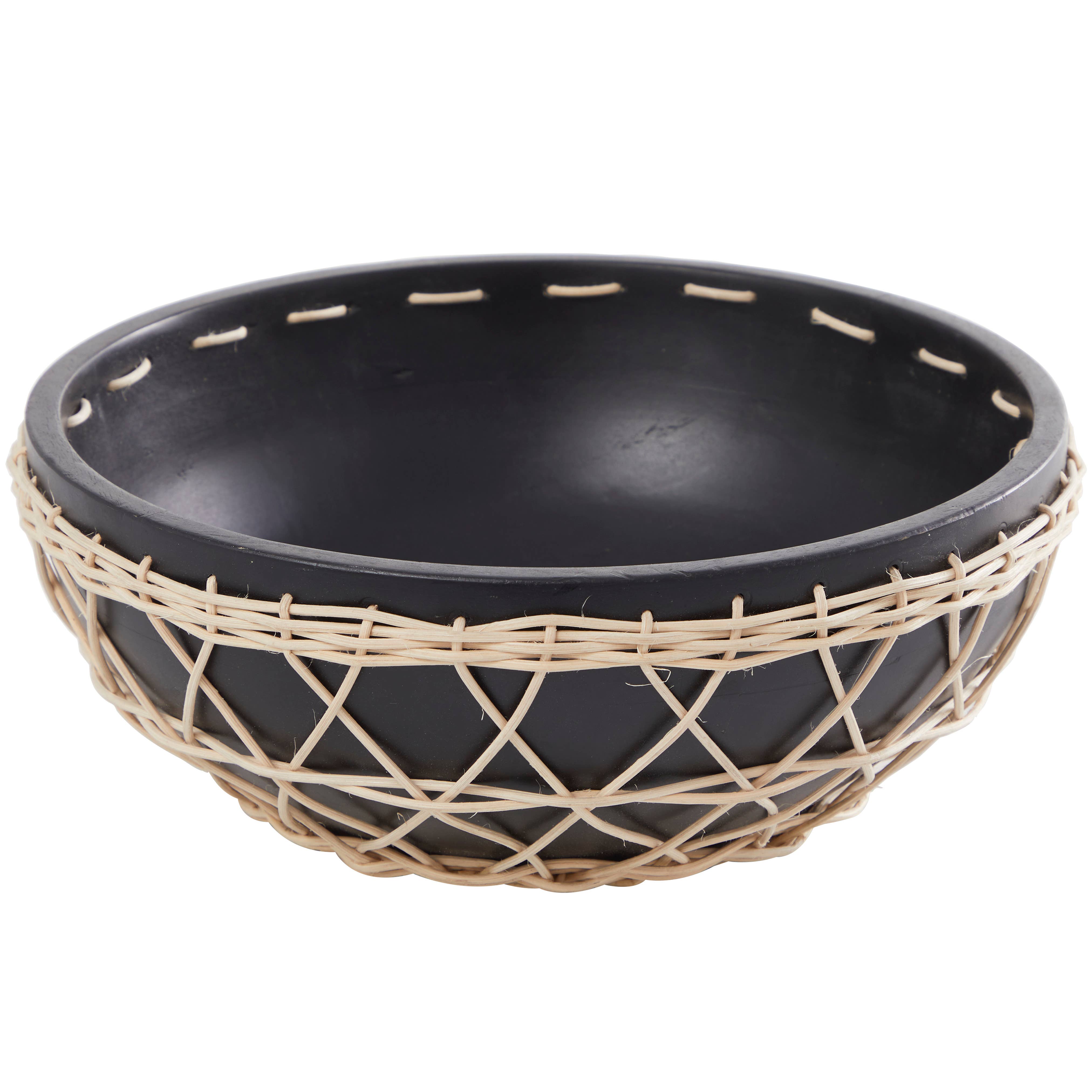 Bohemian Brown Mango Wood Decorative Bowl: Black