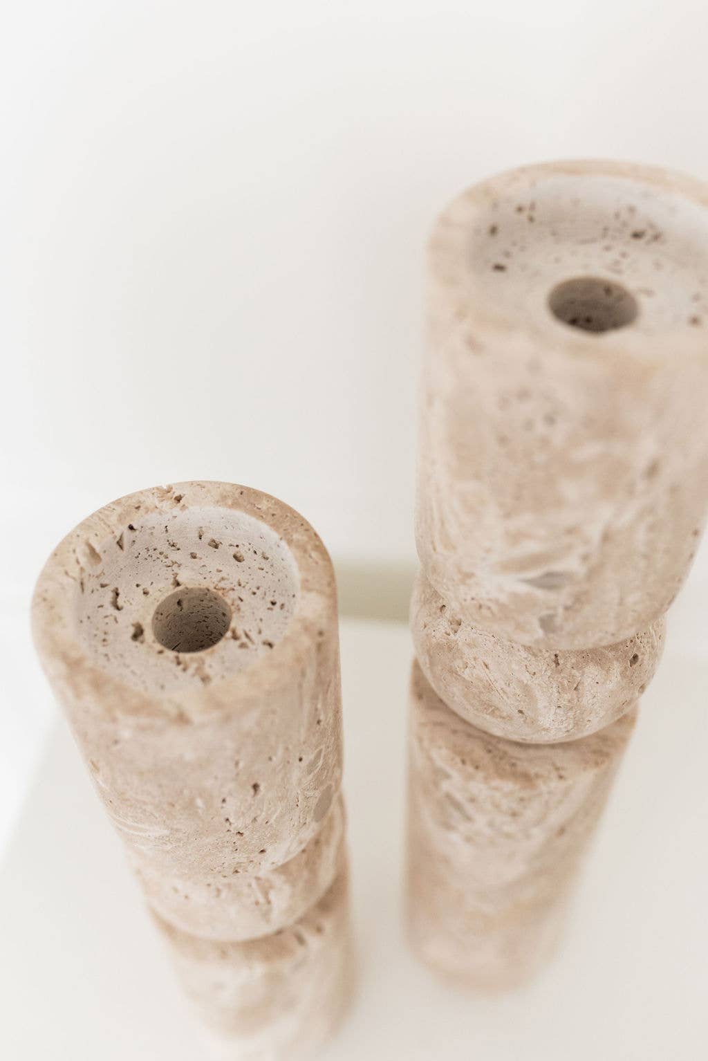 Travertine Stone Candle Holders | Dual Taper + Tealight: Large