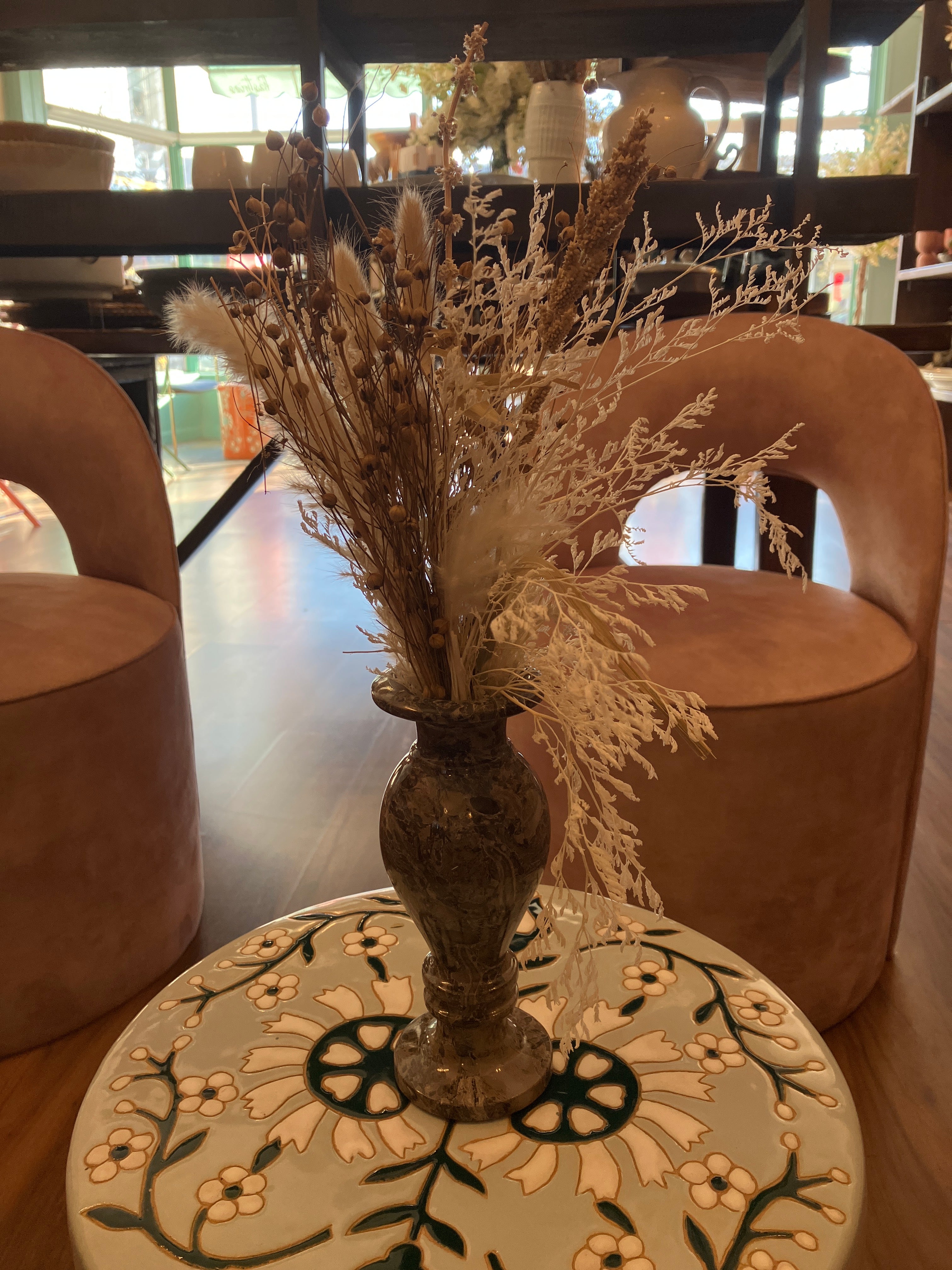 Dried Flowers in Gray Marble Vase