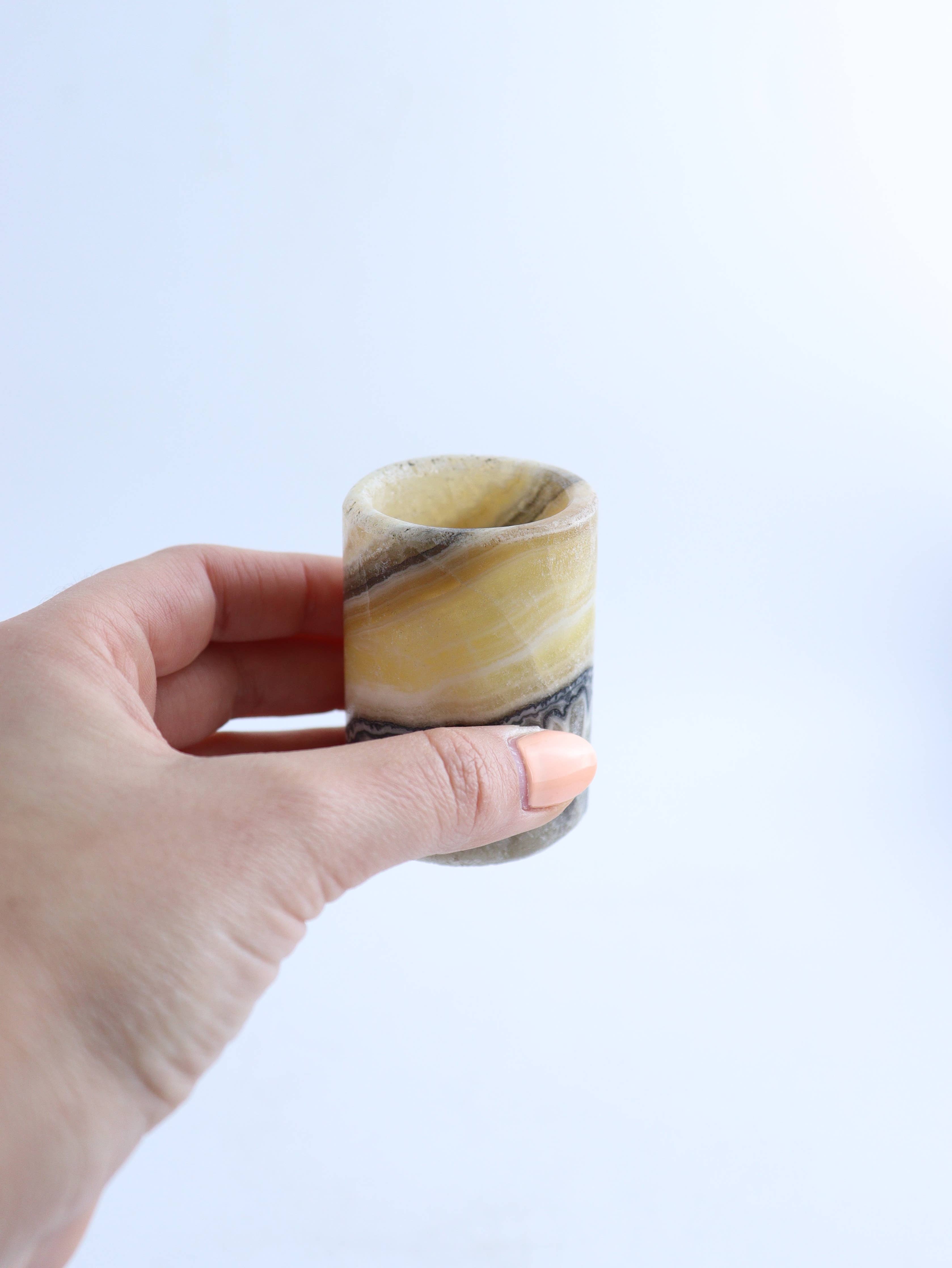 Yellow Zebra Onyx Shot Glasses Set of 6