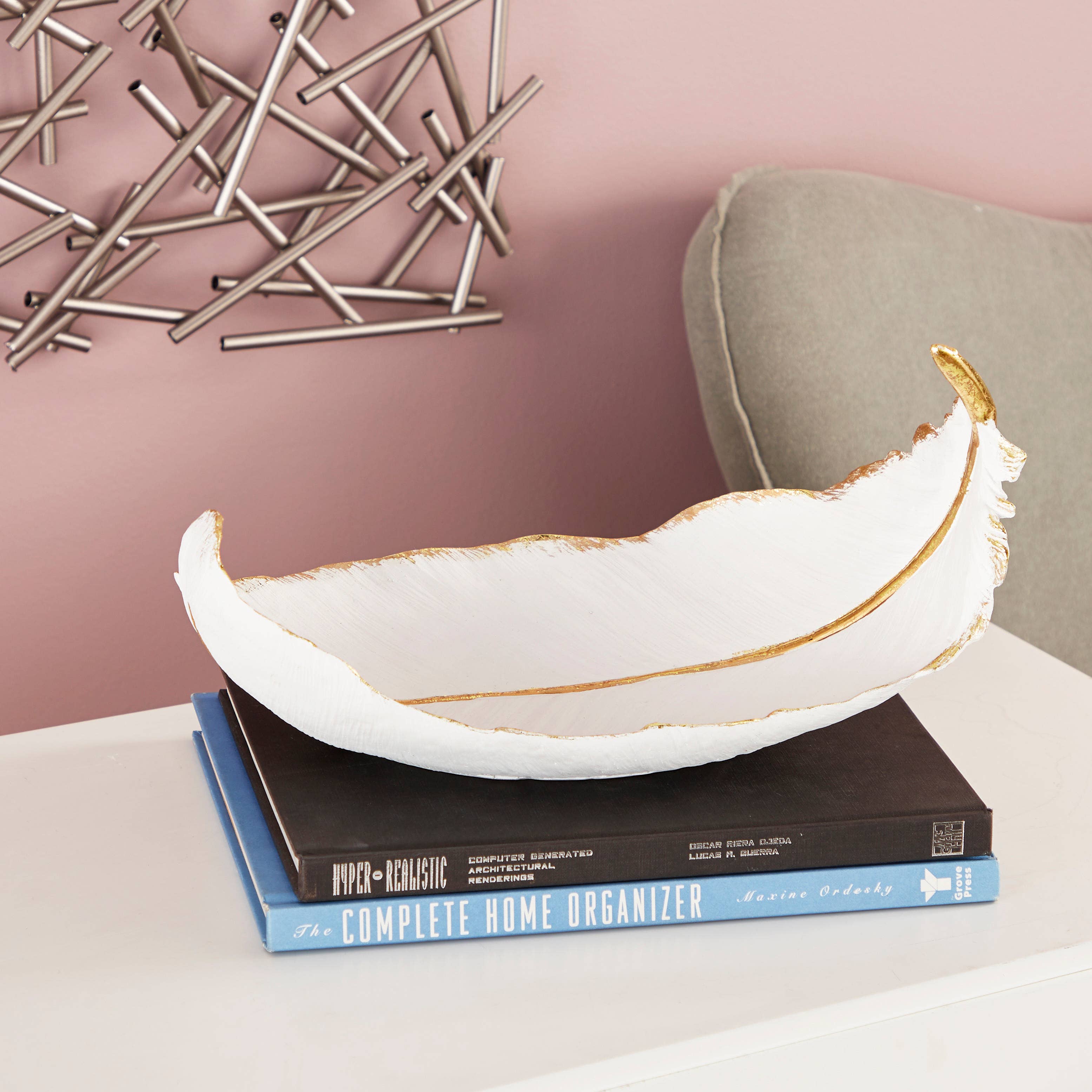 Glam or Traditional Decorative Bowl - White, Gold, Black: Glam White Polystone