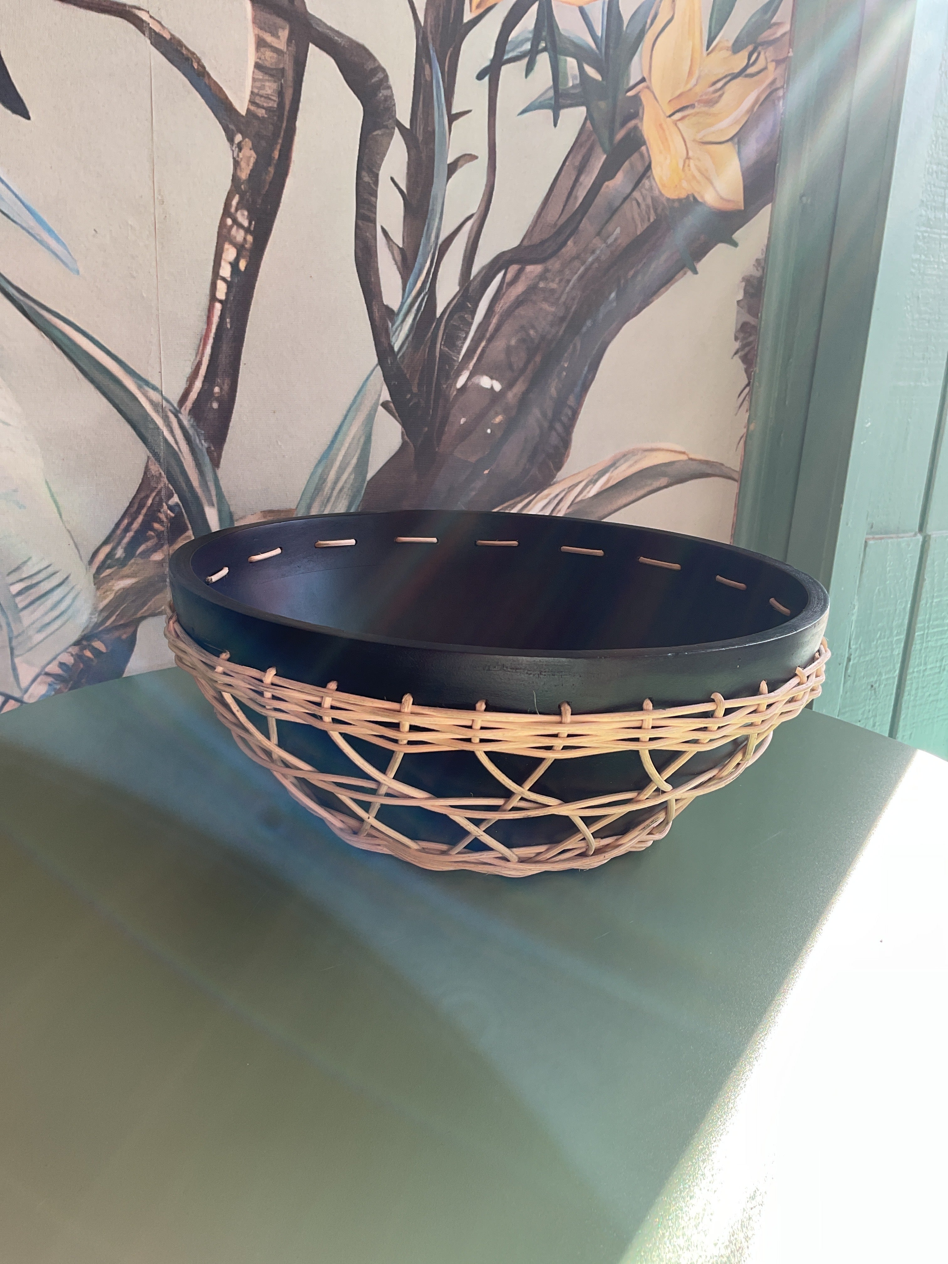 Black wooden woven bowl