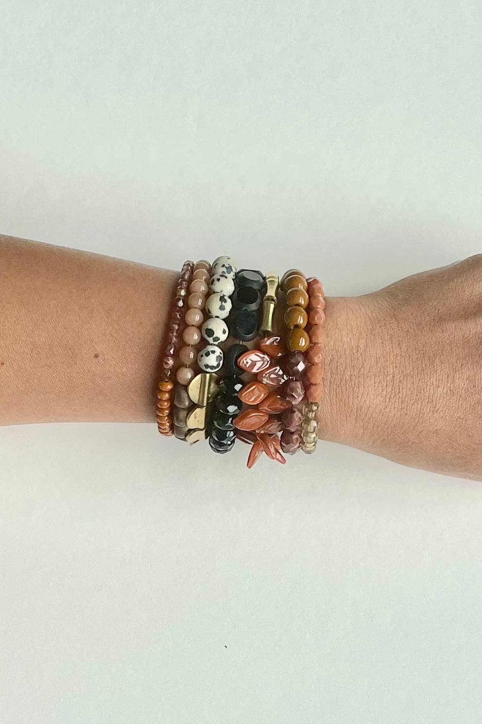 FERB02 Black, caramel, jasper, and peach wrap bracelet