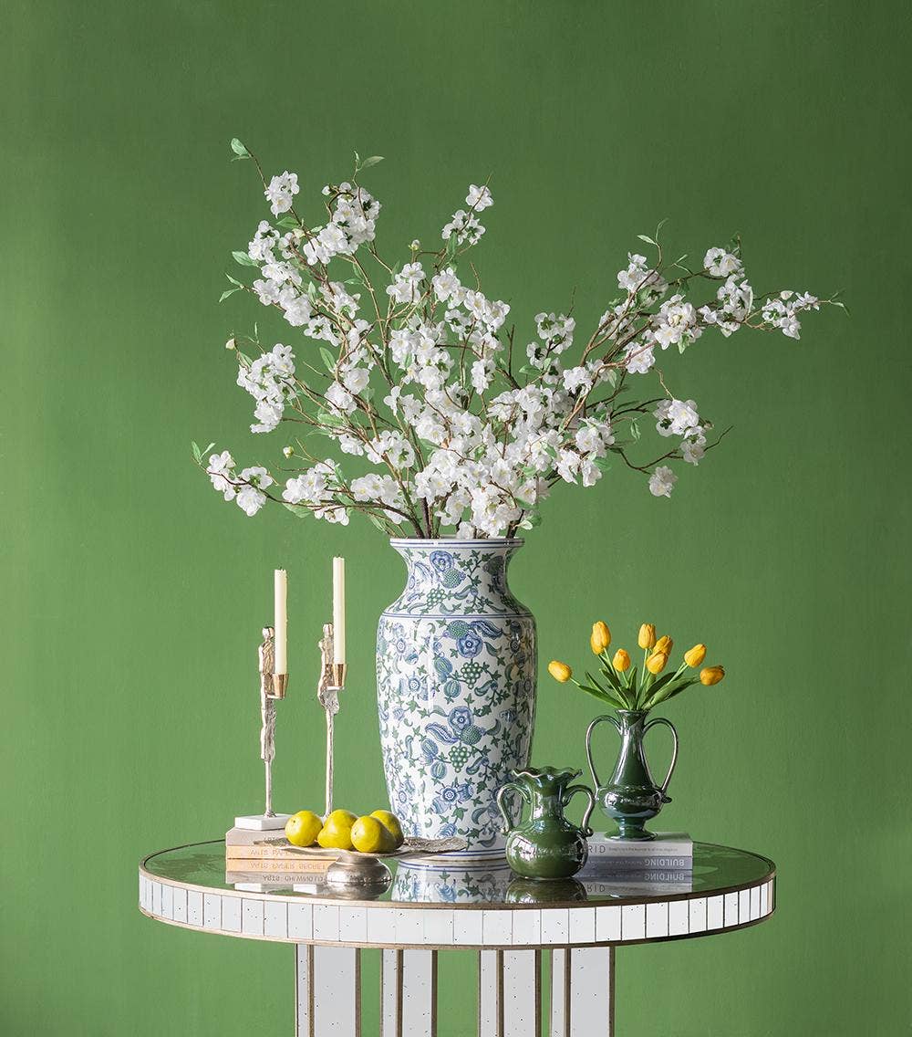 6.5x5x10" Pedestal Vase w/ Handles & Green Electroplating
