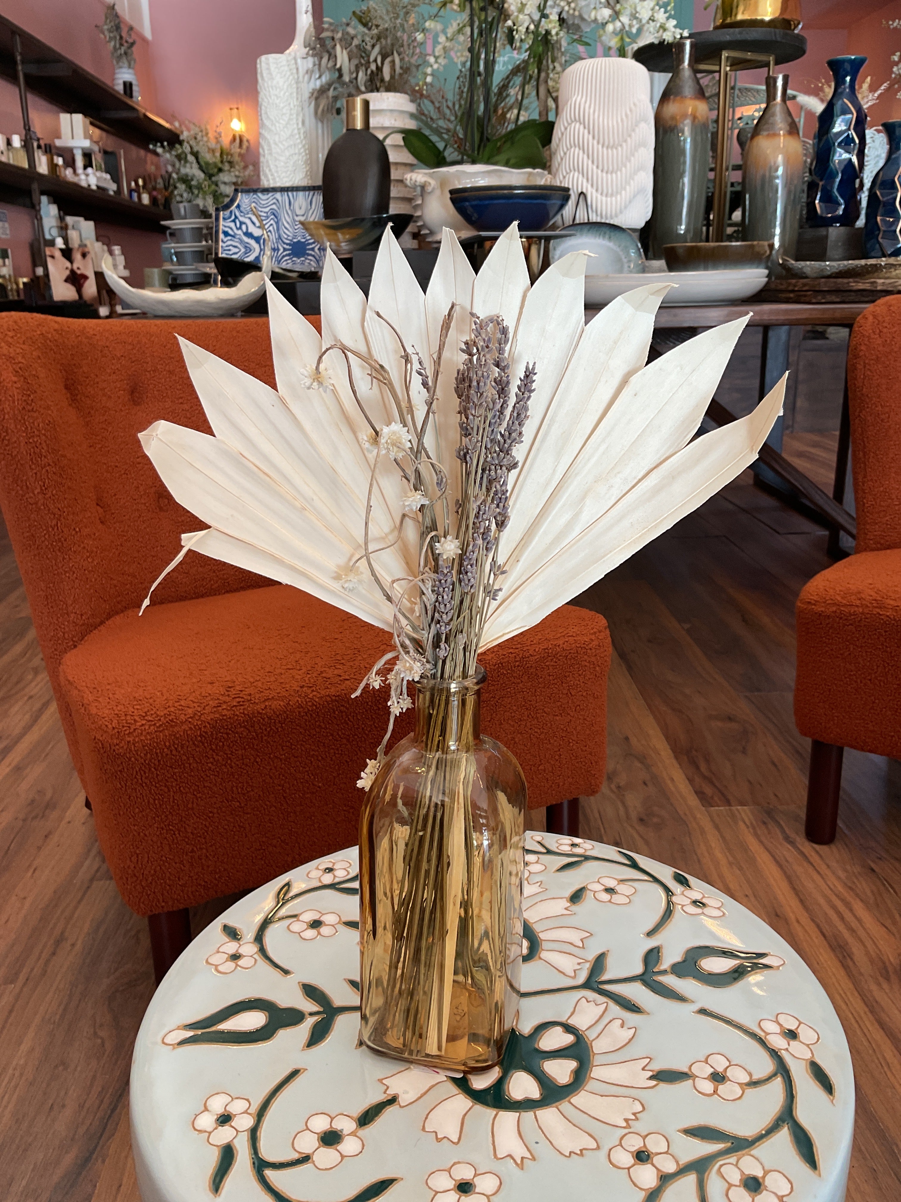 Dried Flowers in Amber Vase