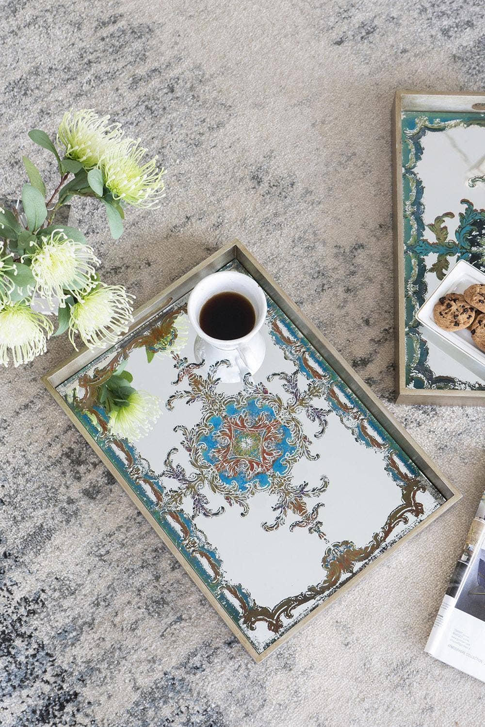 Mirrored Decorative Tray Scroll Design - Multicolor