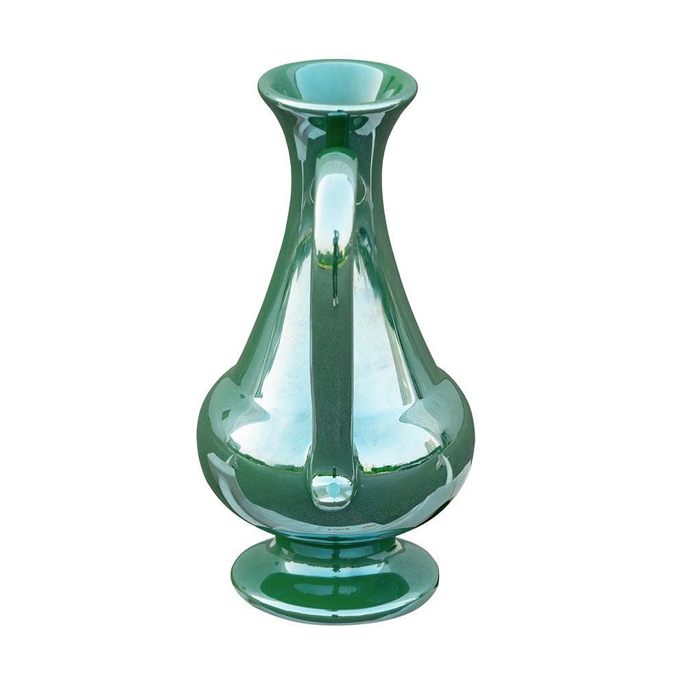 6.5x5x10" Pedestal Vase w/ Handles & Green Electroplating