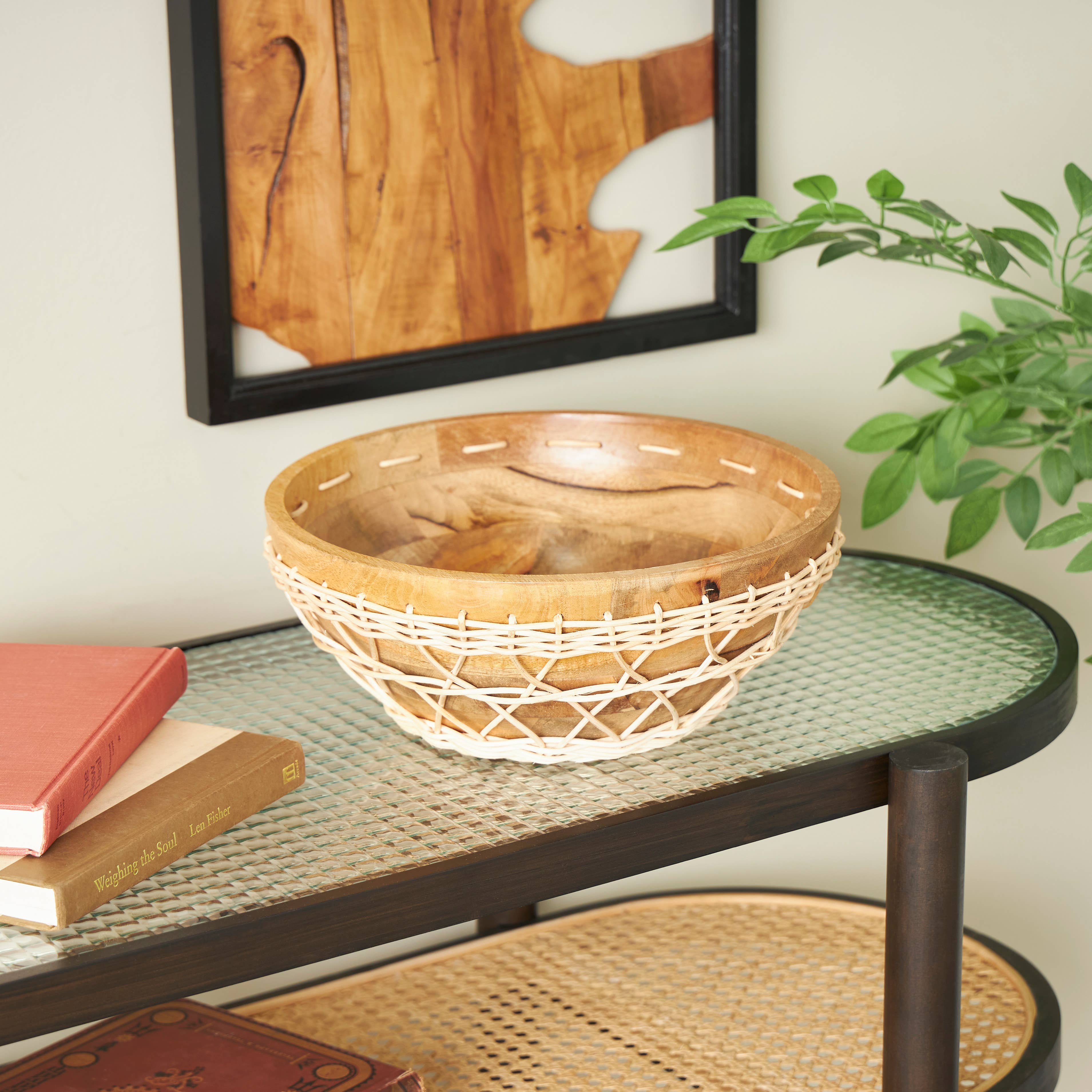 Bohemian Brown Mango Wood Decorative Bowl: Black