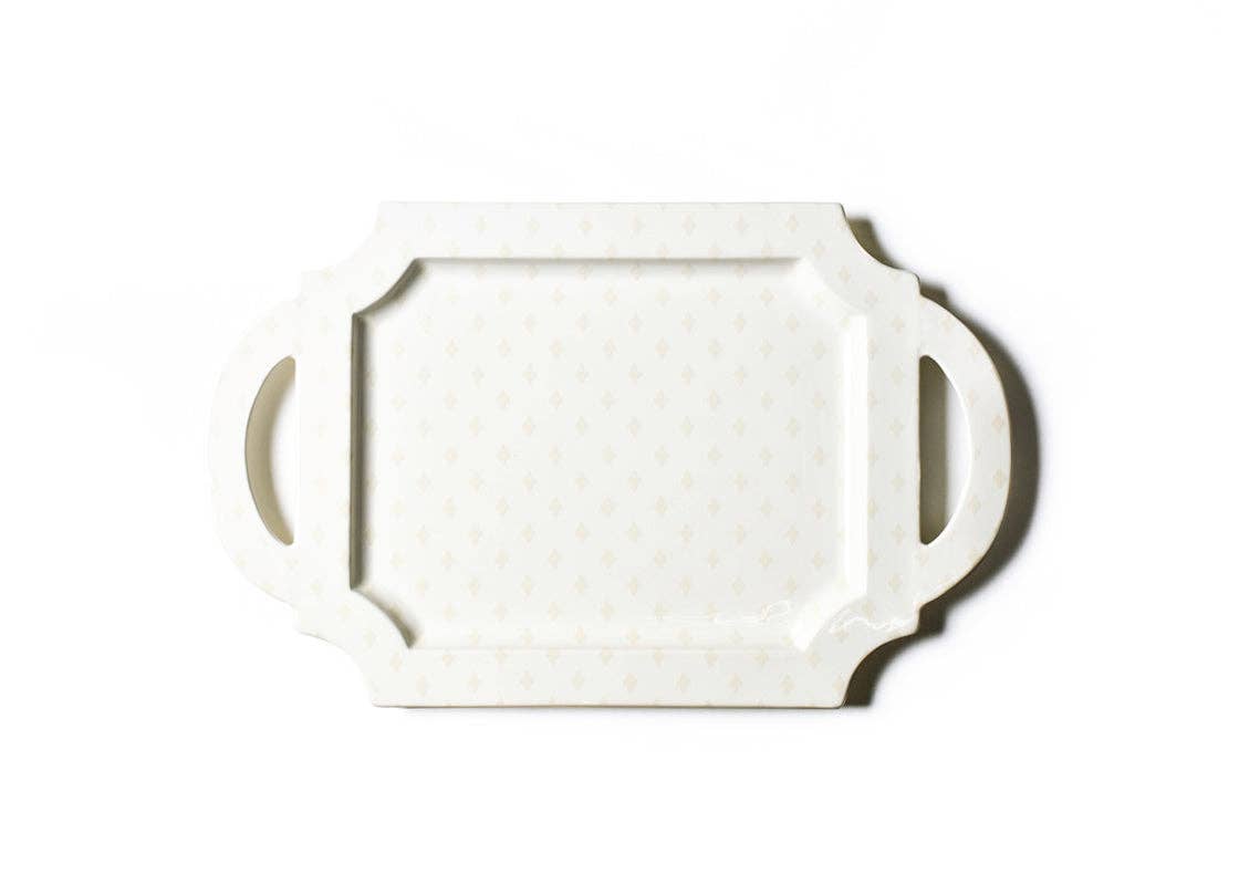 Ecru Quatrefoil Handled Traditional Tray